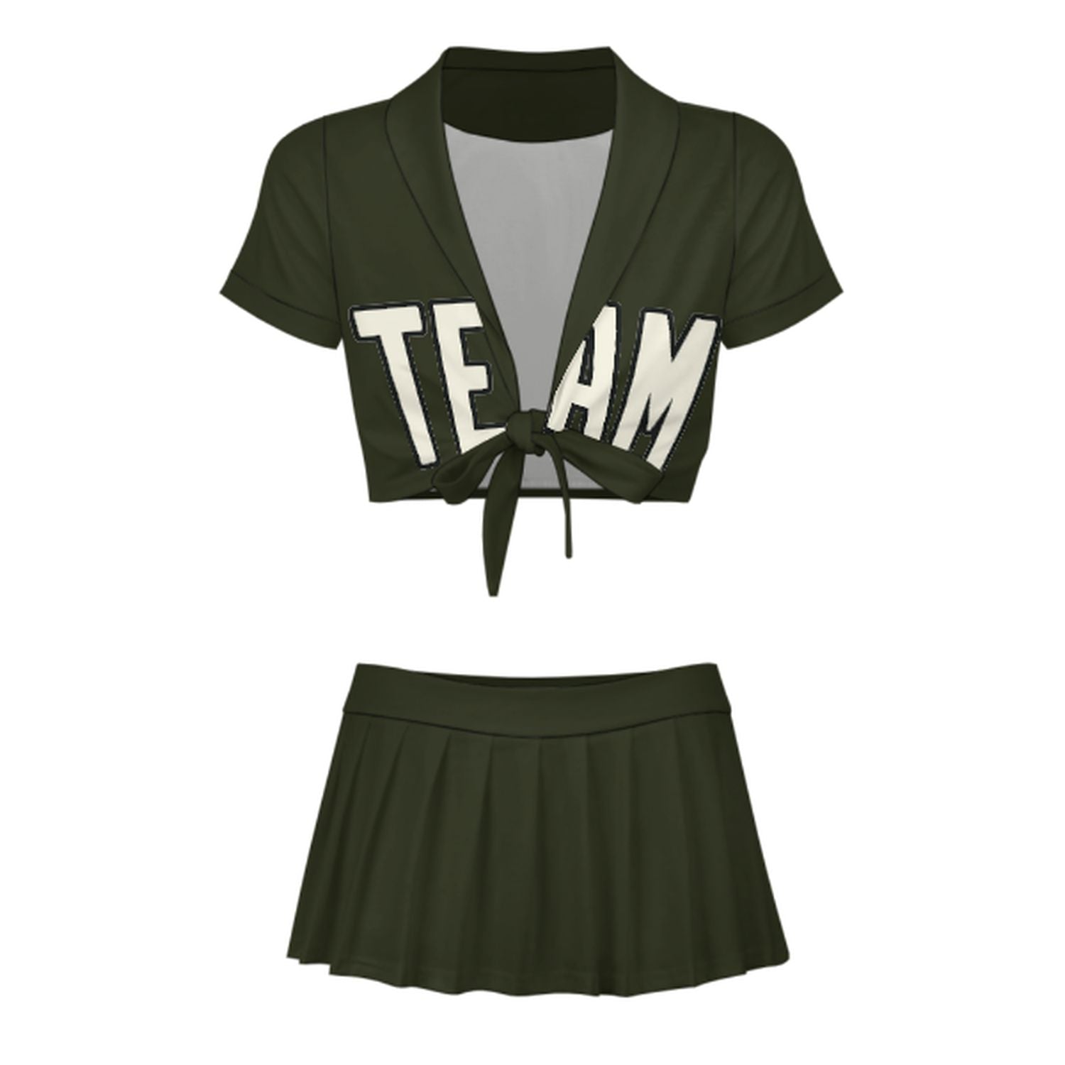 Maßgeschneidertes Dunkles Oliv Beige Cheerleader Outfit Set