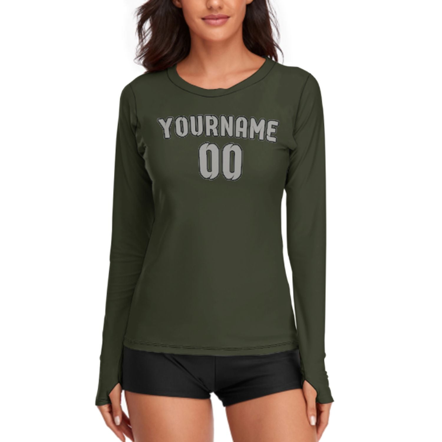 Maßgeschneidertes Dunkles Oliv Grau Damen Langarmshirt