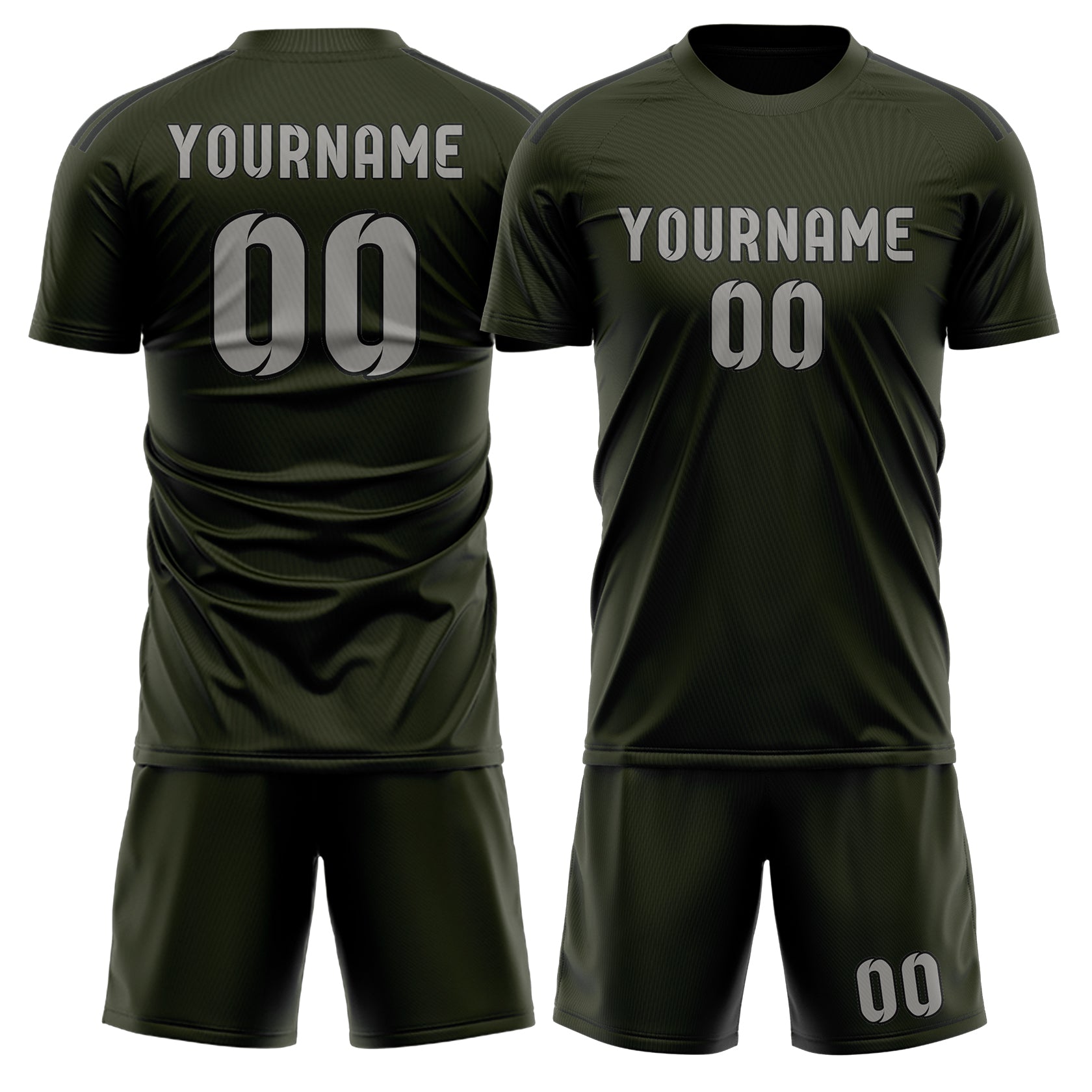 Maßgeschneidertes Professionelles Dunkles Oliv Grau Fußballtrikot-Set