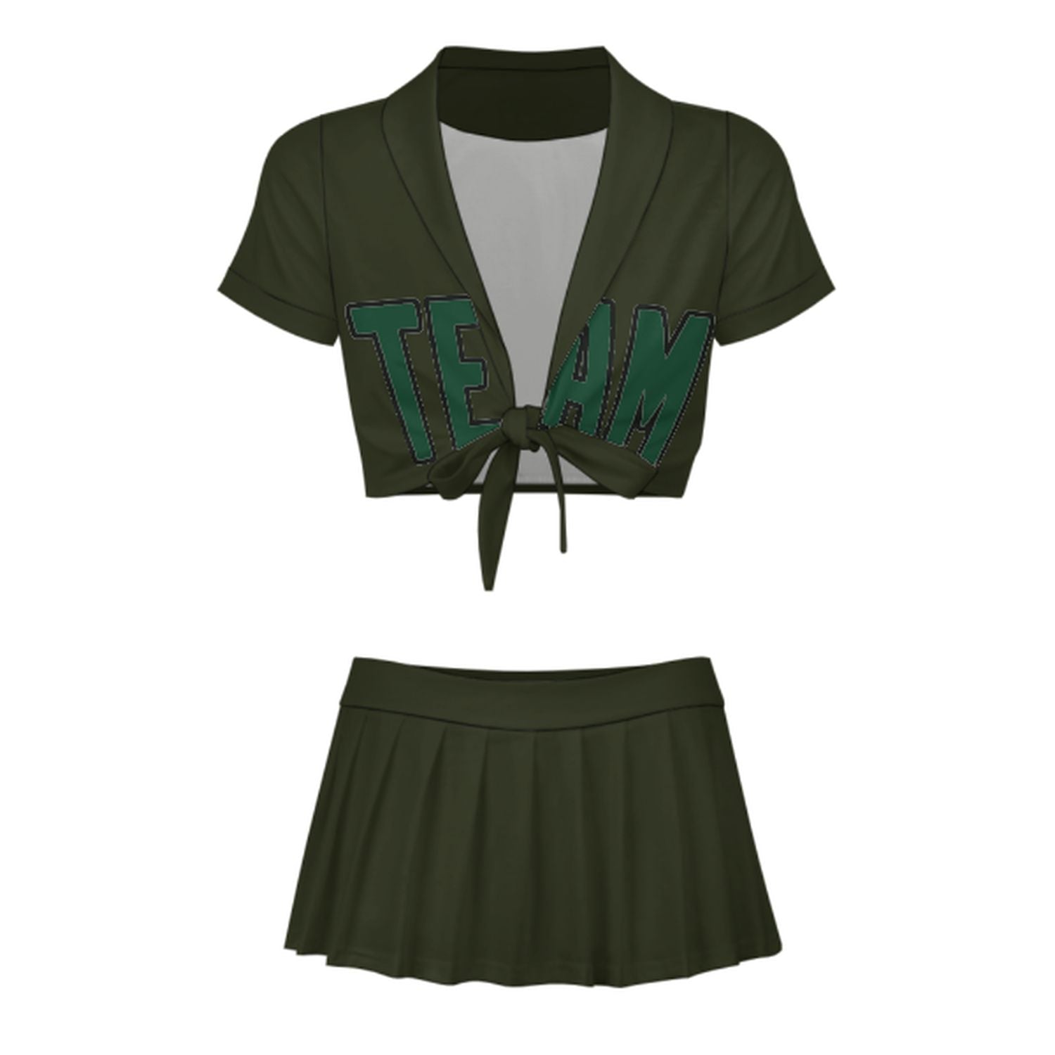 Maßgeschneidertes Dunkles Oliv Moosgrün Cheerleader Outfit Set