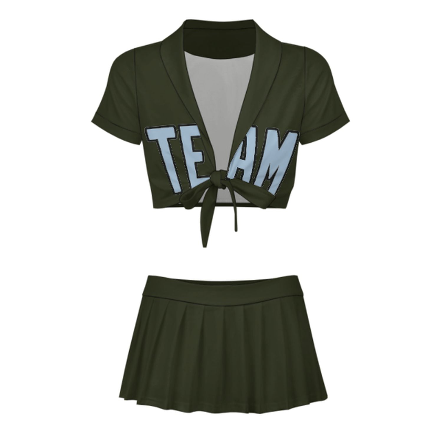 Maßgeschneidertes Dunkles Oliv Hellblau Cheerleader Outfit Set
