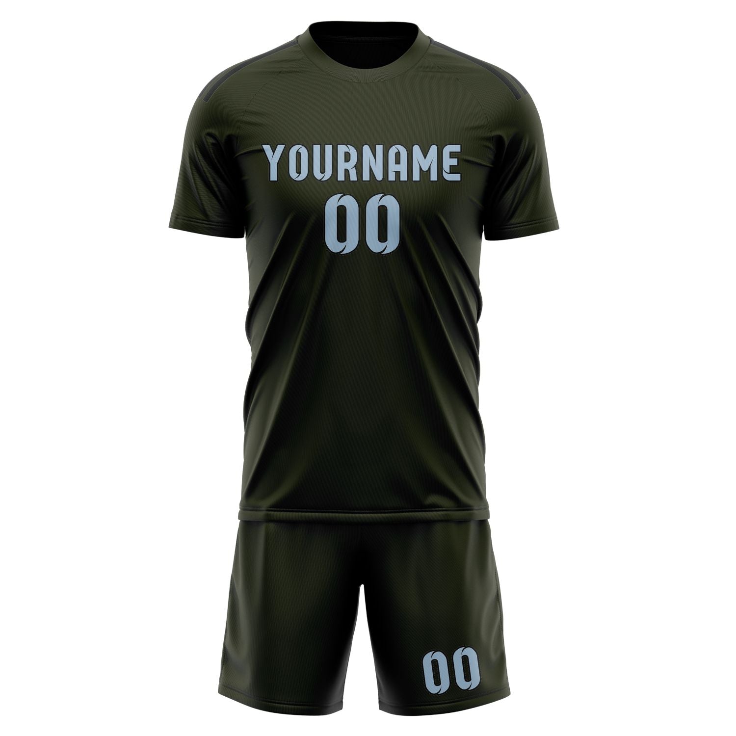 Maßgeschneidertes Professionelles Dunkles Oliv Hellblau Fußballtrikot-Set