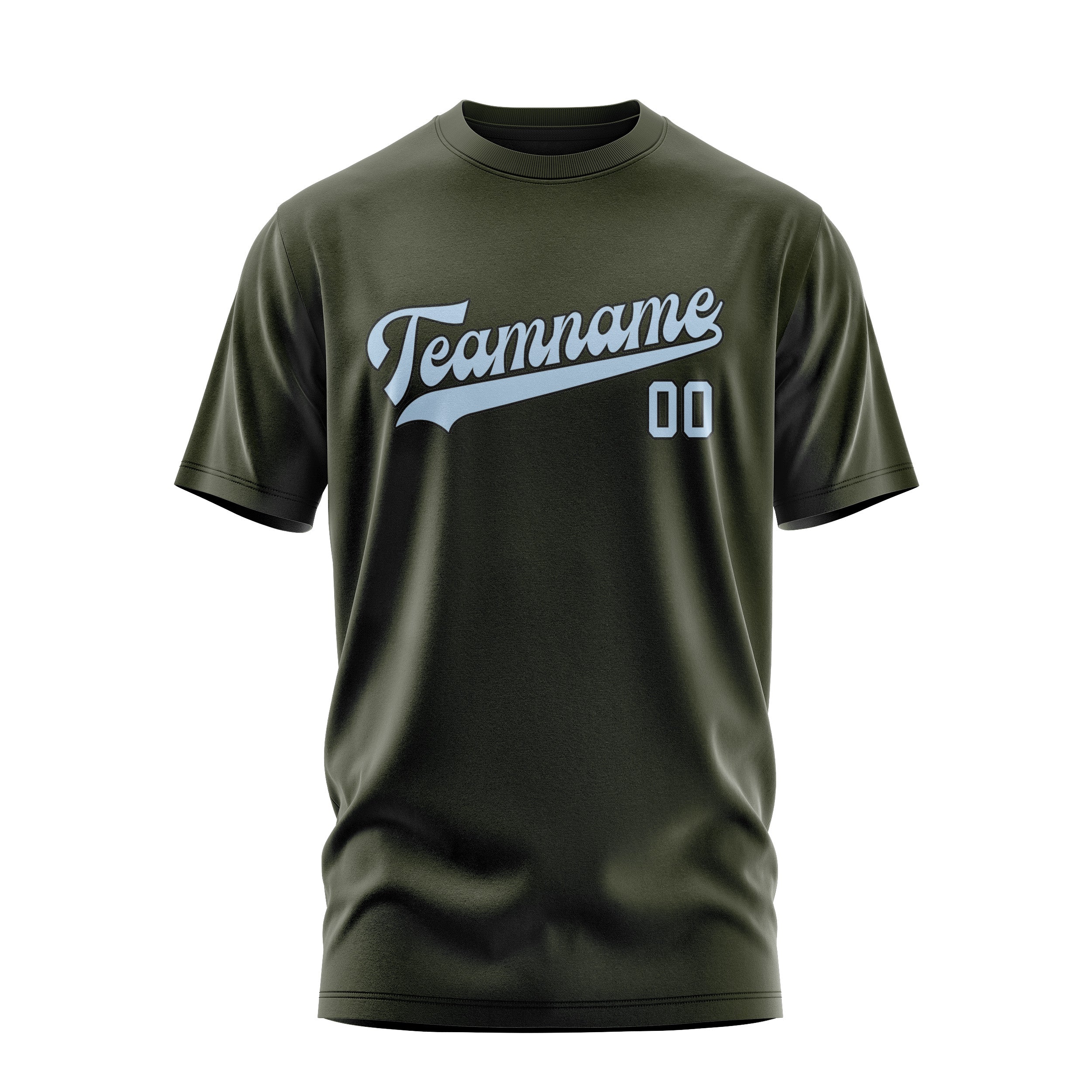 Maßgeschneidertes Dunkles Oliv Hellblau T-Shirt