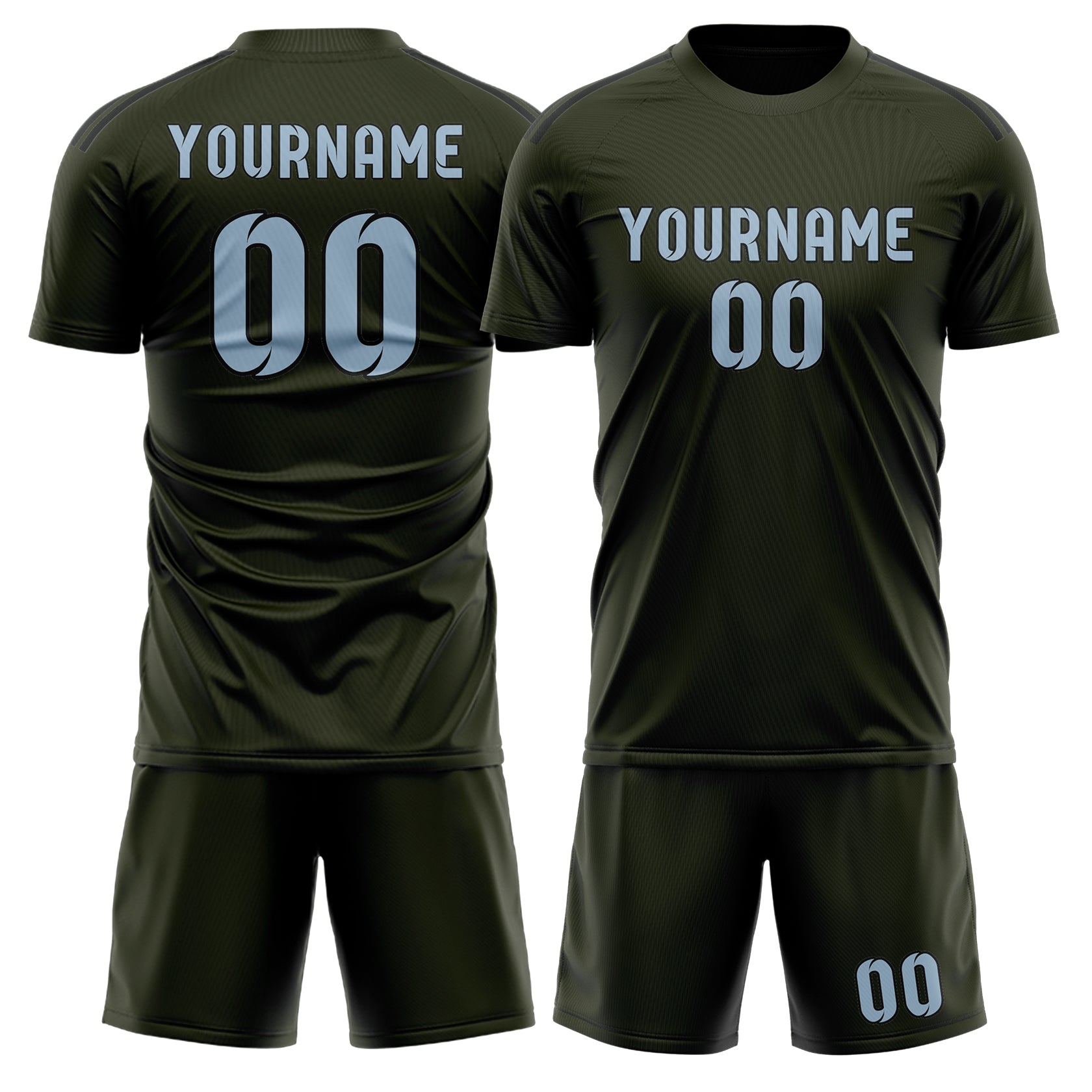 Maßgeschneidertes Professionelles Dunkles Oliv Hellblau Fußballtrikot-Set