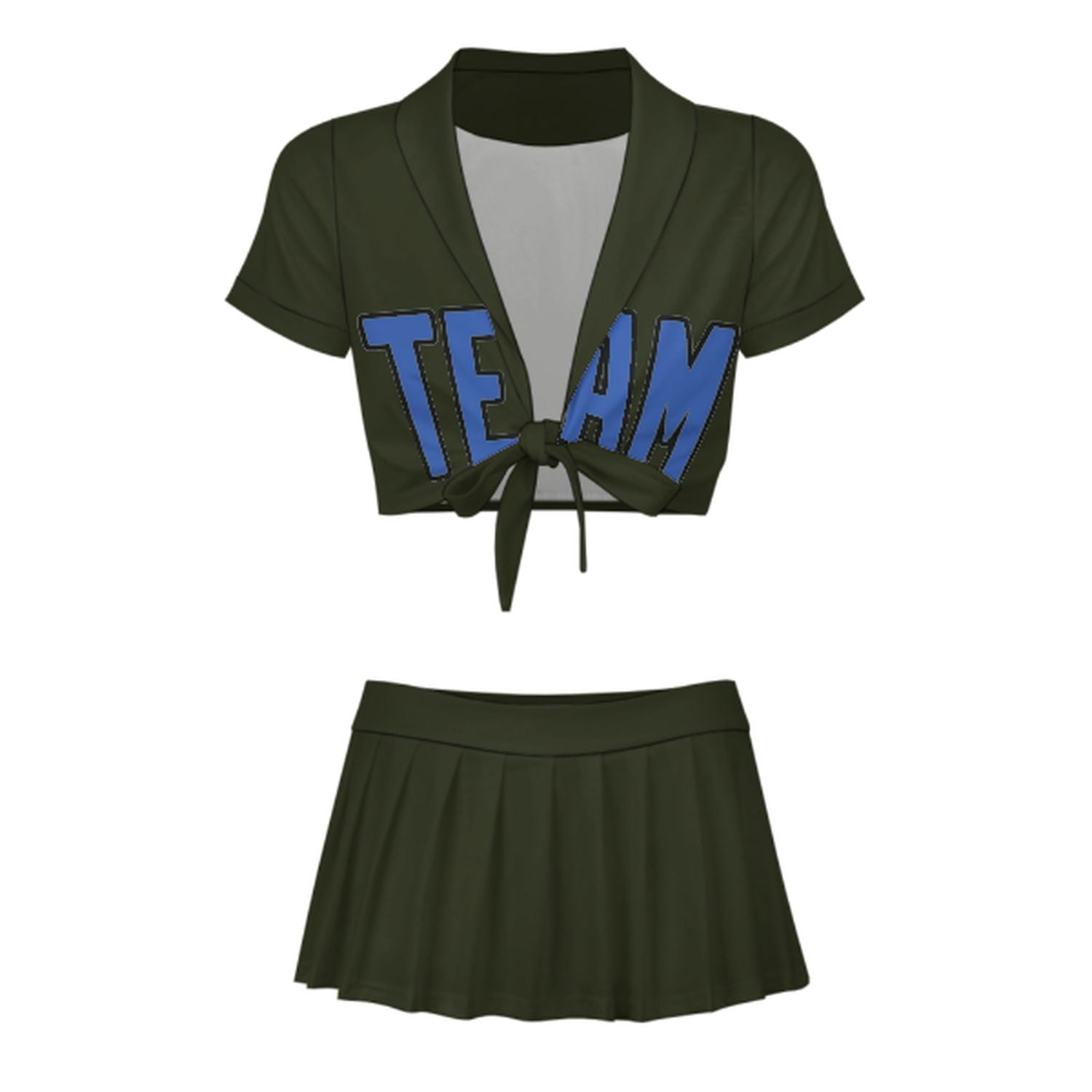 Maßgeschneidertes Dunkles Oliv Himmelblau Cheerleader Outfit Set