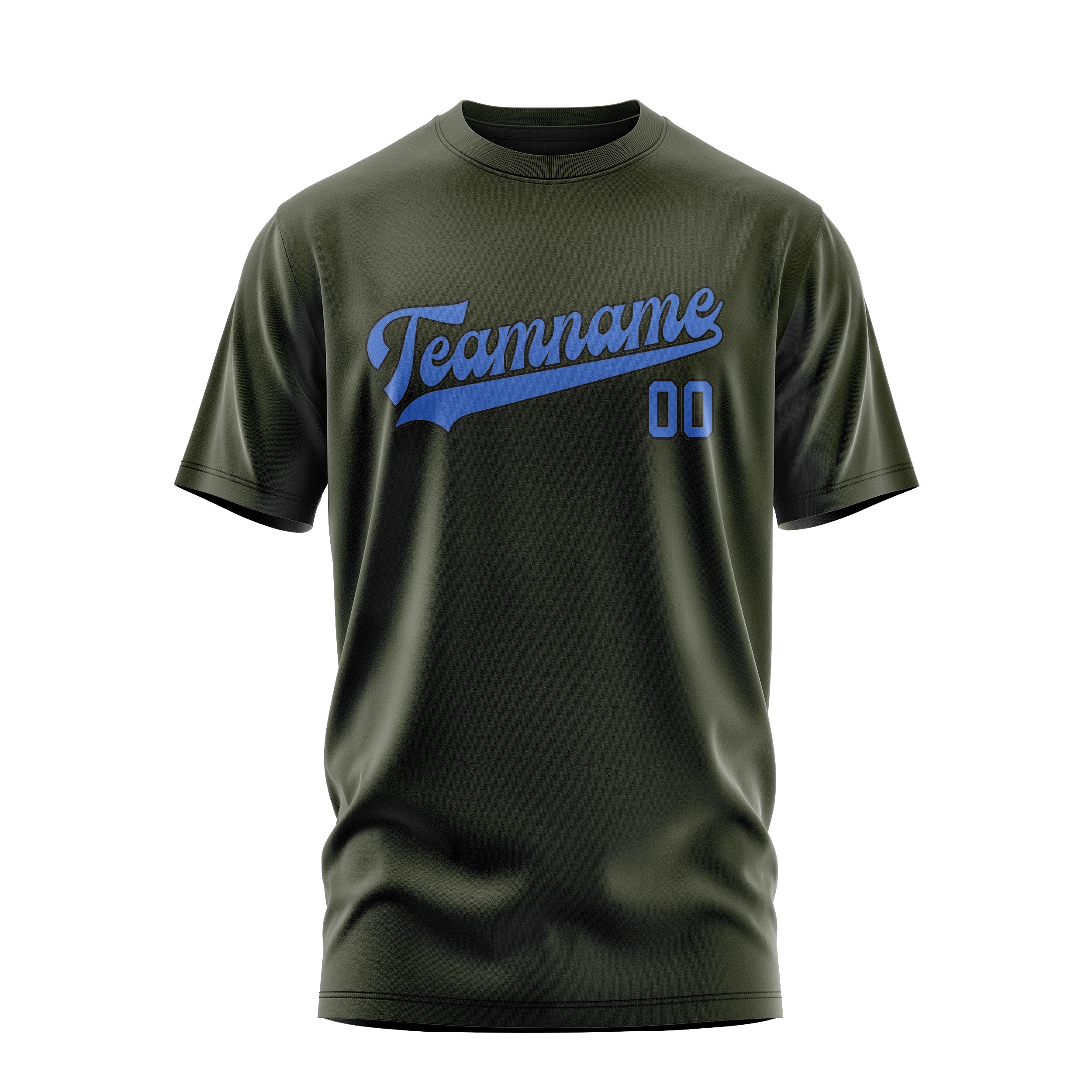 Maßgeschneidertes Dunkles Oliv Himmelblau T-Shirt