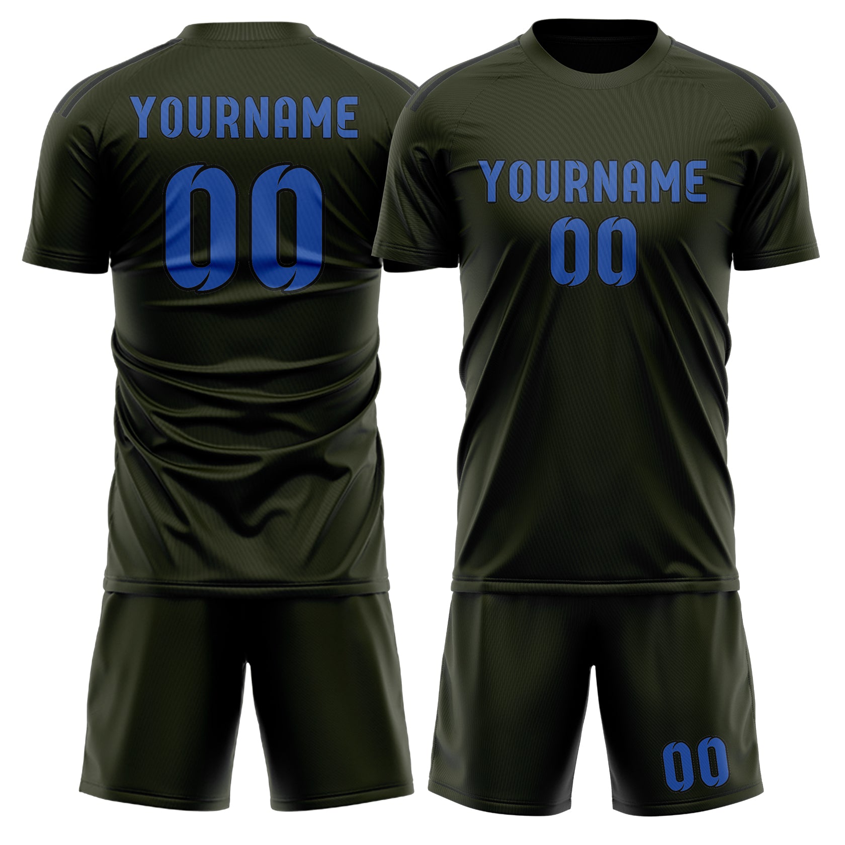 Maßgeschneidertes Professionelles Dunkles Oliv Himmelblau Fußballtrikot-Set