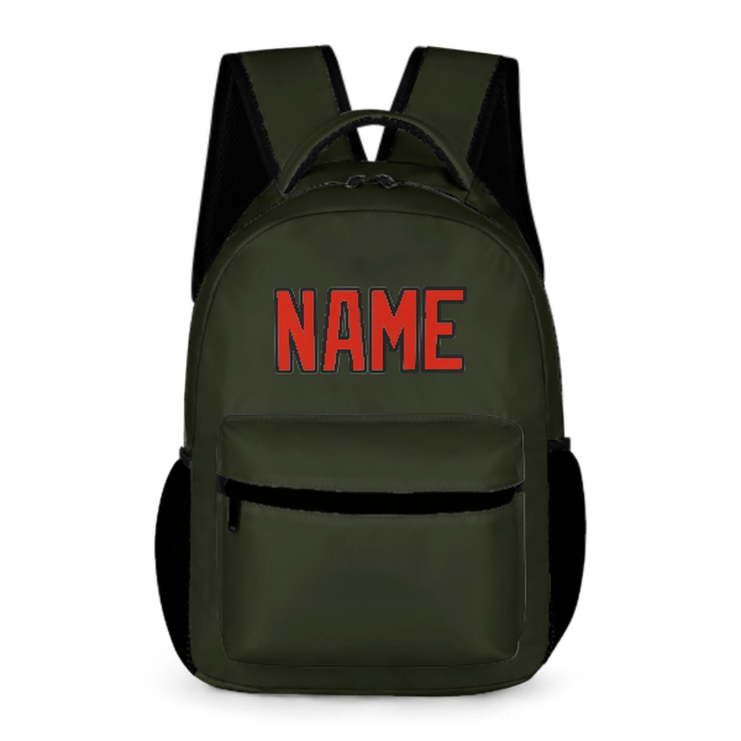 Zaino personalizzato per bambini color oliva scuro, arancione e rosso