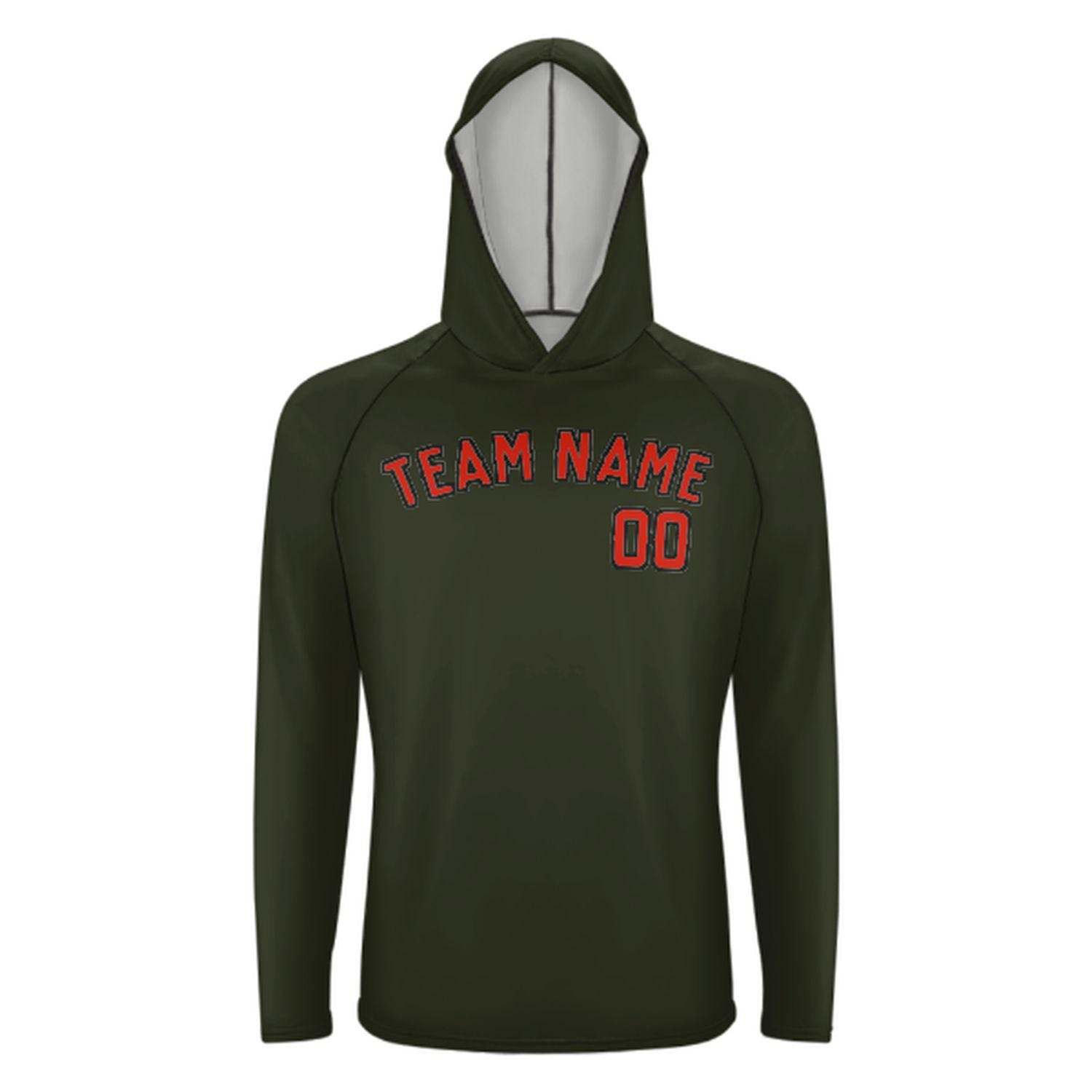 Maßgeschneidertes Dunkles Oliv Orangerot UV-Hoodie