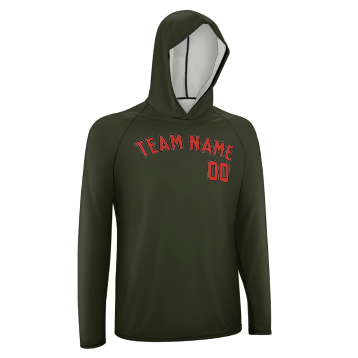 Maßgeschneidertes Dunkles Oliv Orangerot UV-Hoodie