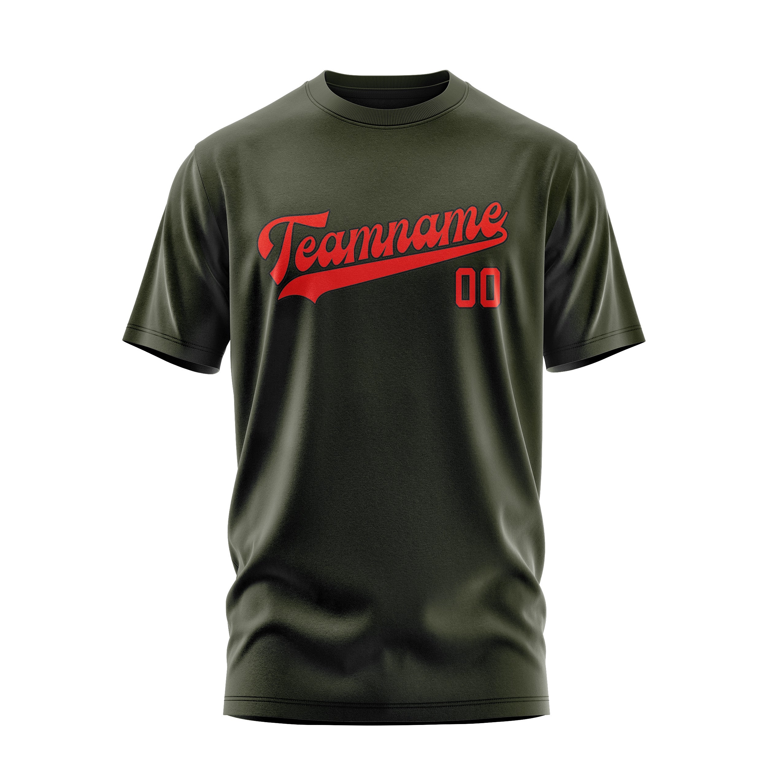 Maßgeschneidertes Dunkles Oliv Orangerot T-Shirt