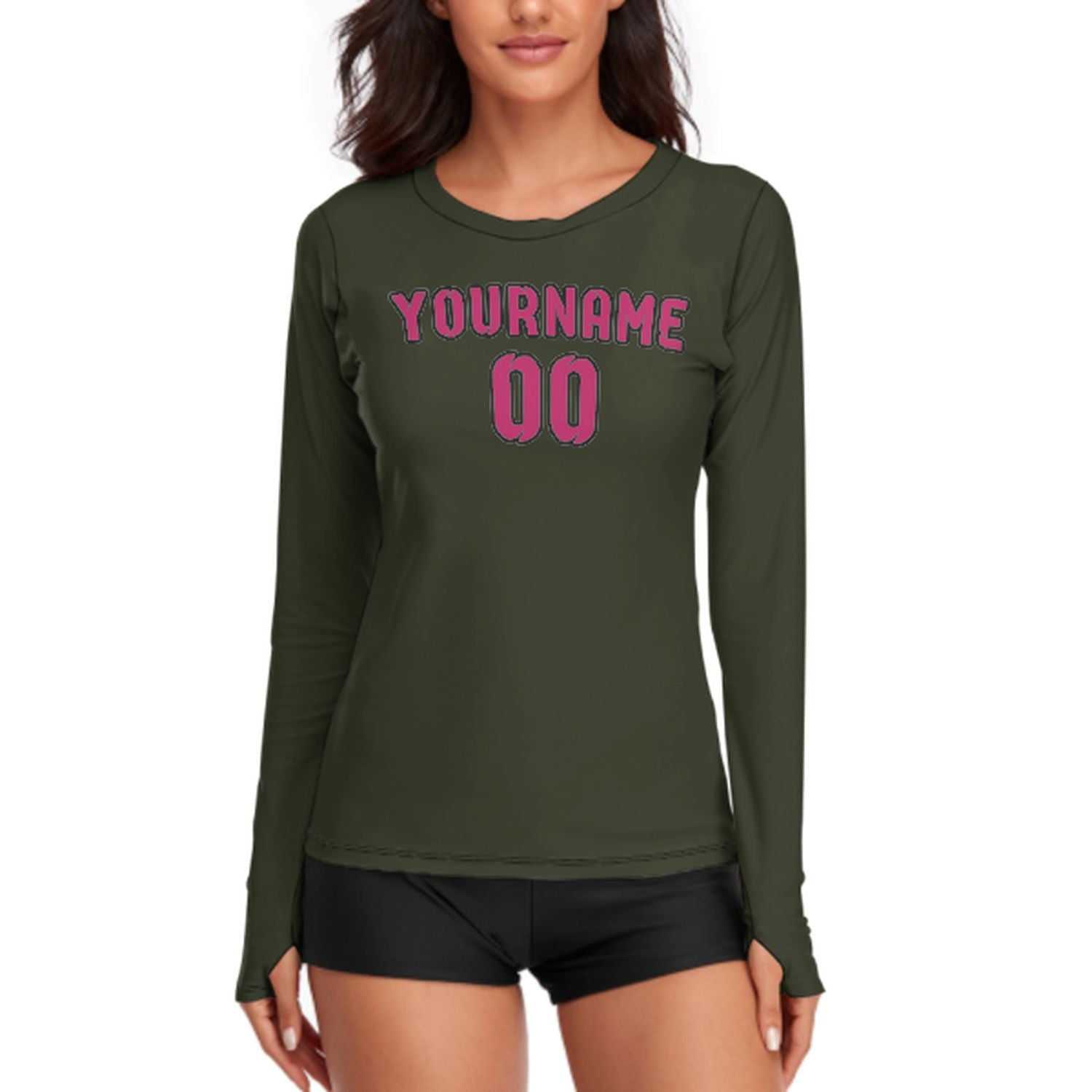 Maßgeschneidertes Dunkles Oliv Rosarot Damen Langarmshirt
