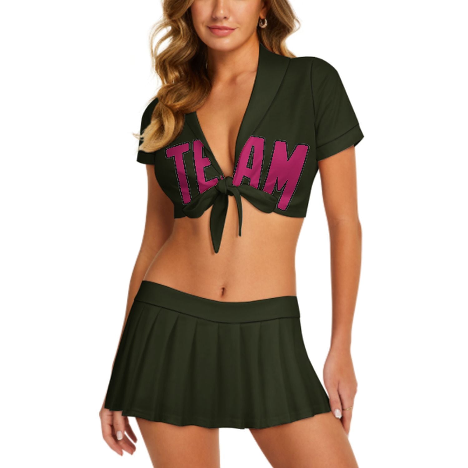 Maßgeschneidertes Dunkles Oliv Rosarot Cheerleader Outfit Set