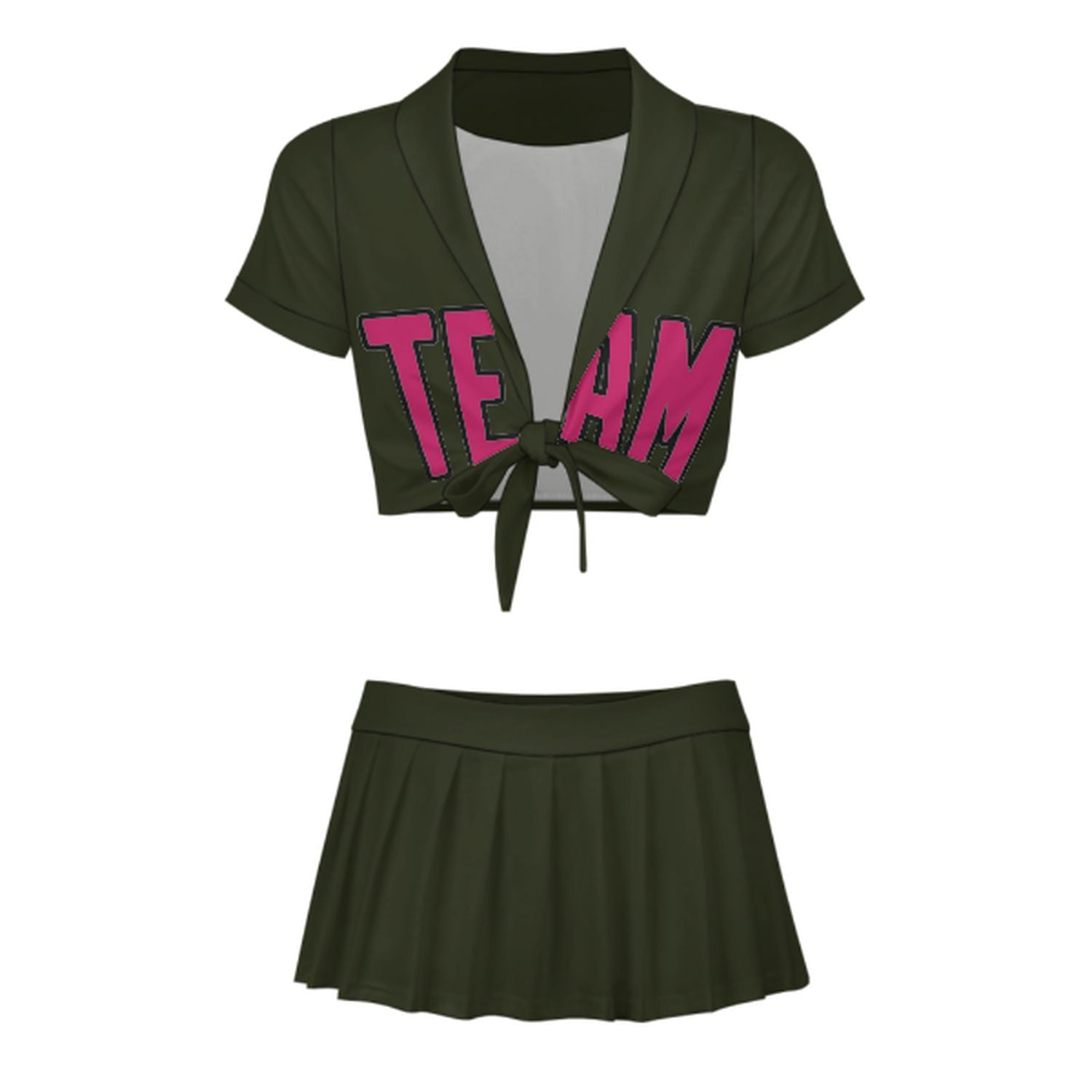 Maßgeschneidertes Dunkles Oliv Rosarot Cheerleader Outfit Set