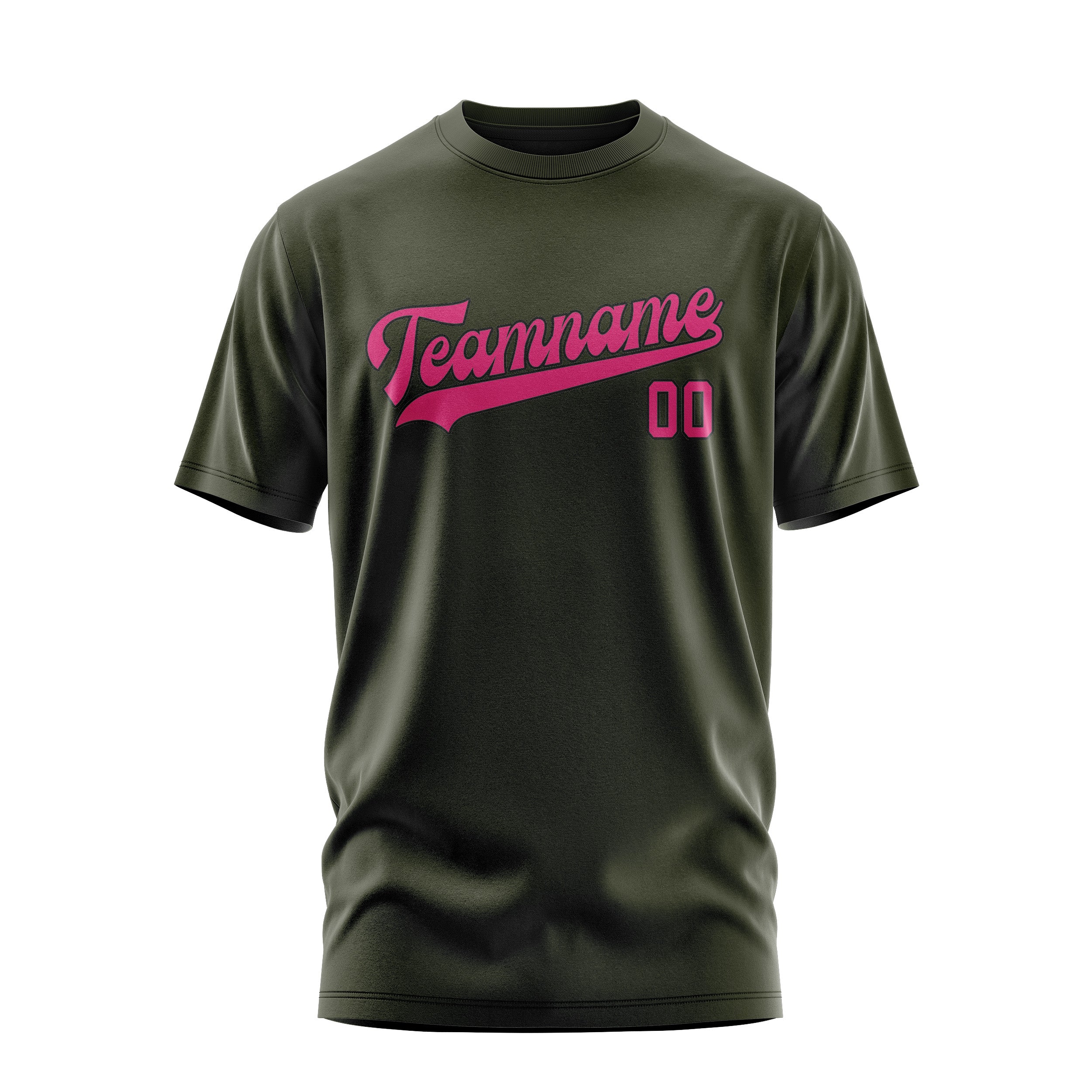 Maßgeschneidertes Dunkles Oliv Rosarot T-Shirt