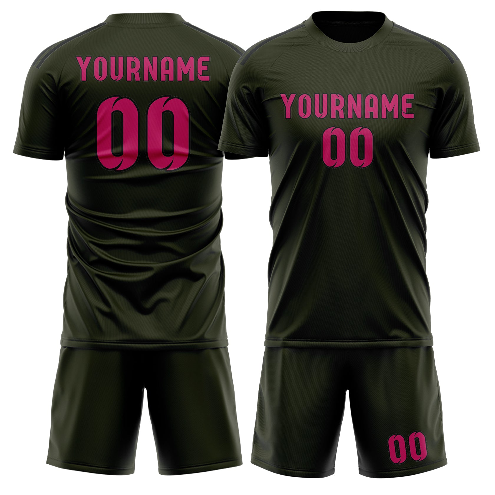 Maßgeschneidertes Professionelles Dunkles Oliv Rosarot Fußballtrikot-Set
