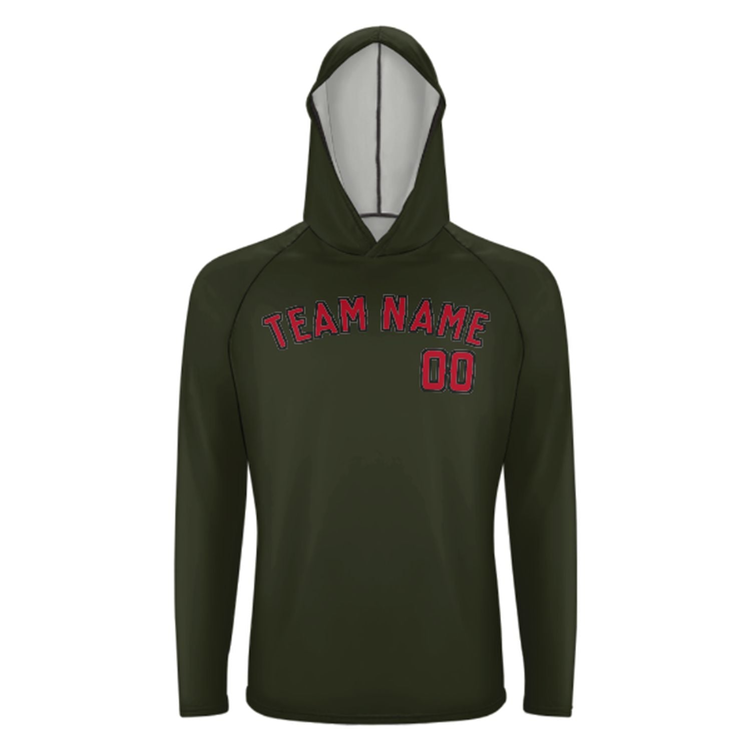 Maßgeschneidertes Dunkles Oliv Rot UV-Hoodie