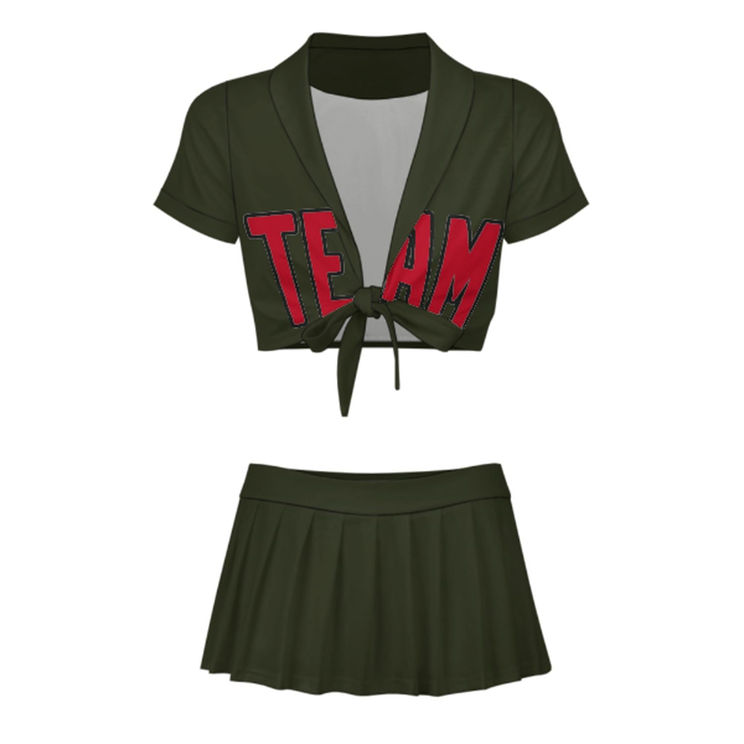 Maßgeschneidertes Dunkles Oliv Rot Cheerleader Outfit Set