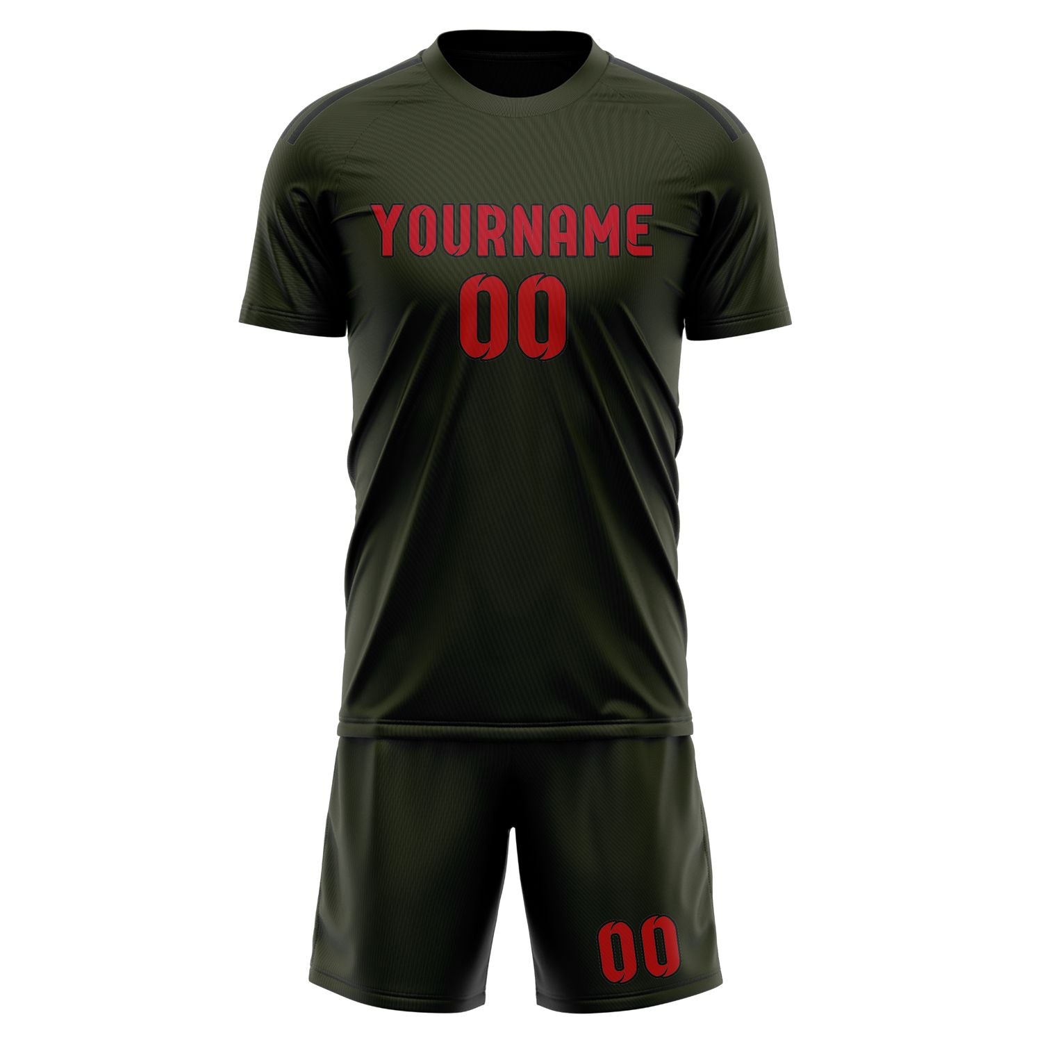 Maßgeschneidertes Professionelles Dunkles Oliv Rot Fußballtrikot-Set