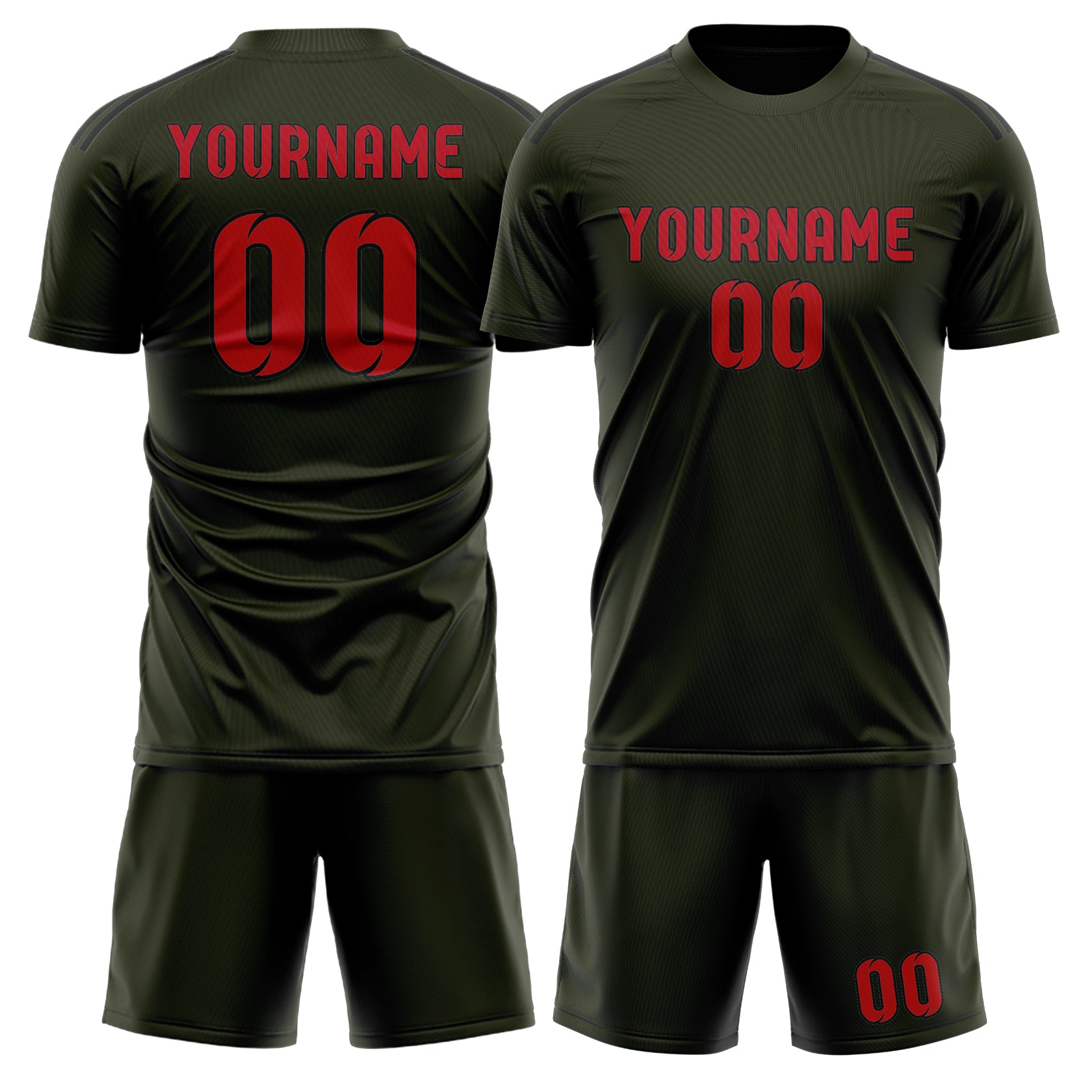 Maßgeschneidertes Professionelles Dunkles Oliv Rot Fußballtrikot-Set