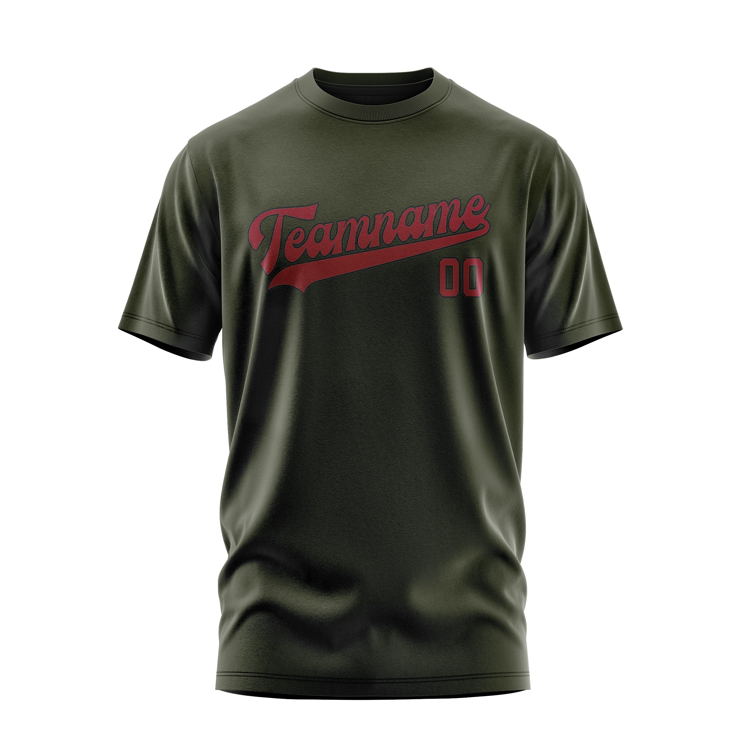 Maßgeschneidertes Dunkles Oliv Karmesinrot T-Shirt