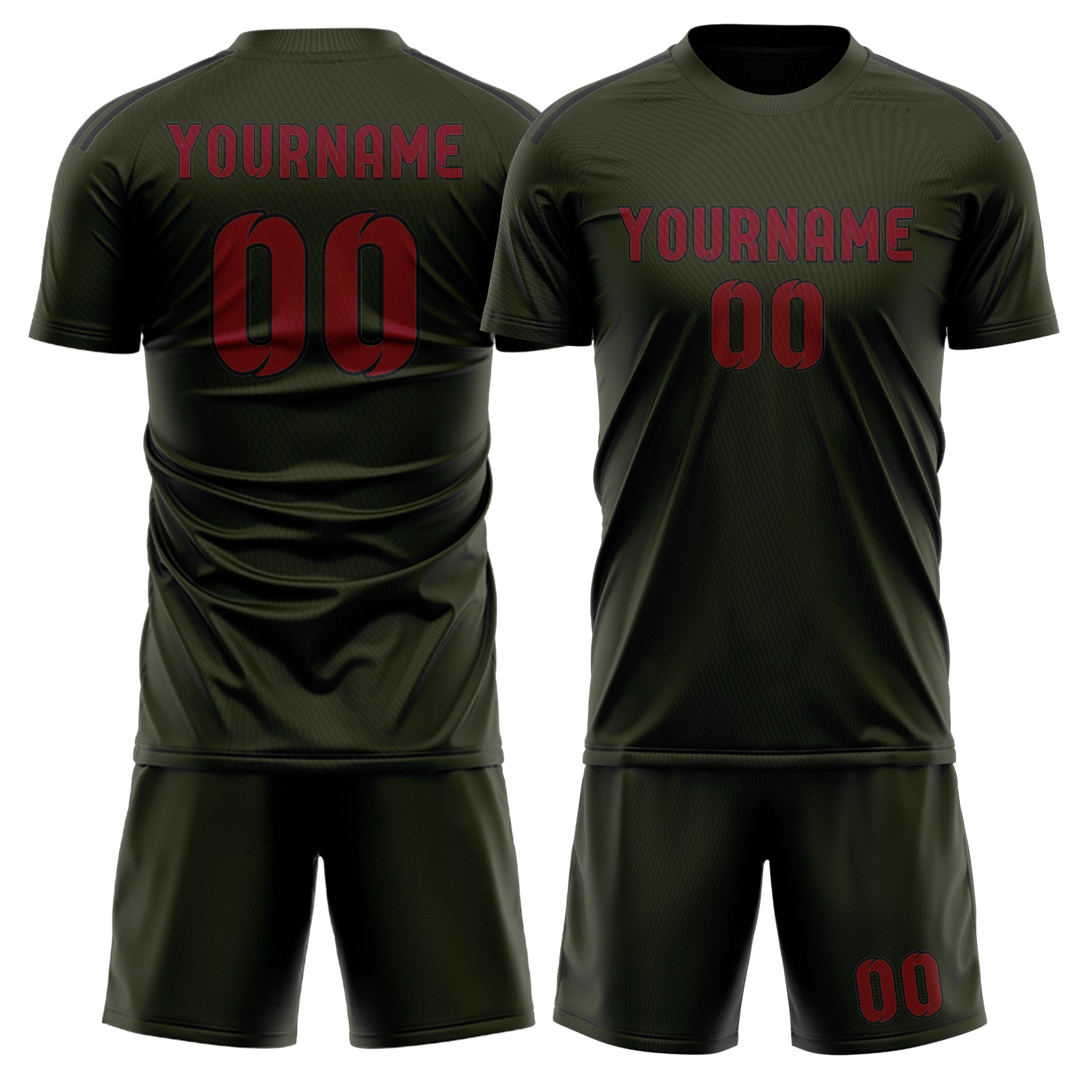 Maßgeschneidertes Professionelles Dunkles Oliv Karmesinrot Fußballtrikot-Set