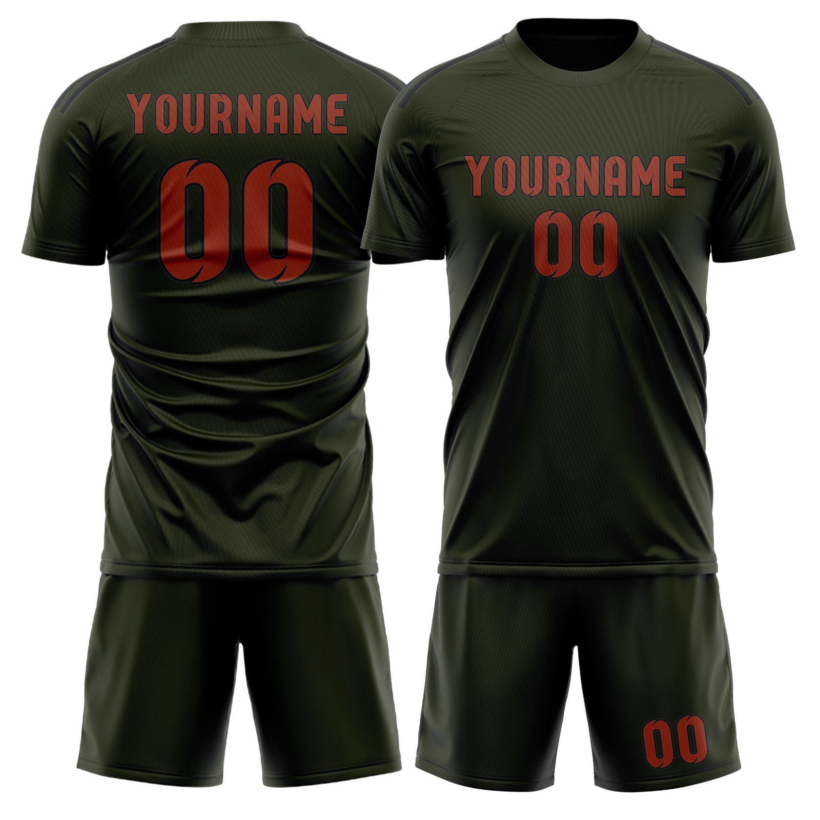 Maßgeschneidertes Professionelles Dunkles Oliv Korallenrot Fußballtrikot-Set