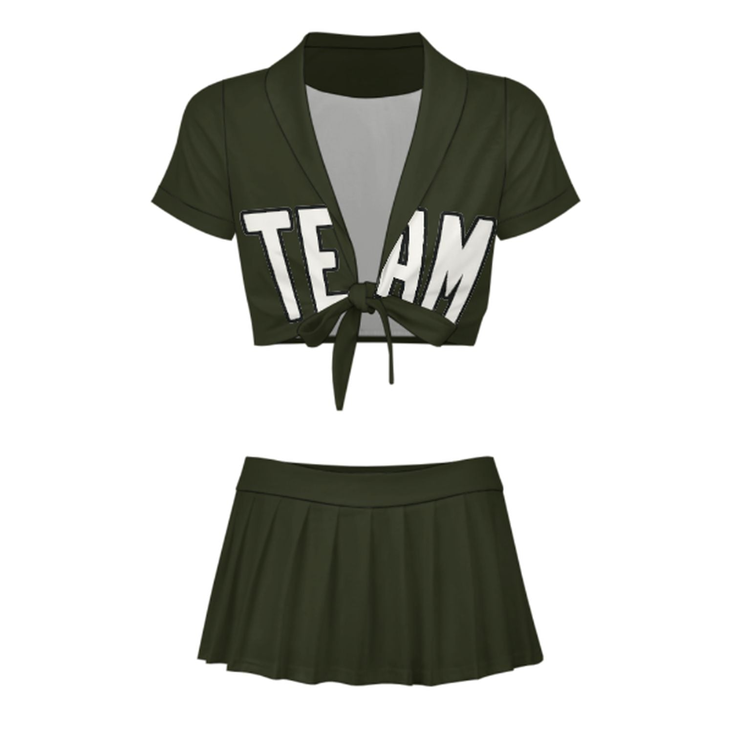 Maßgeschneidertes Dunkles Oliv Weiß Cheerleader Outfit Set