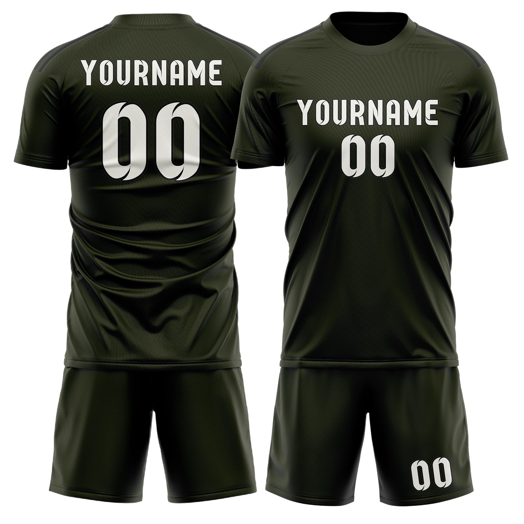 Maßgeschneidertes Professionelles Dunkles Oliv Weiß Fußballtrikot-Set