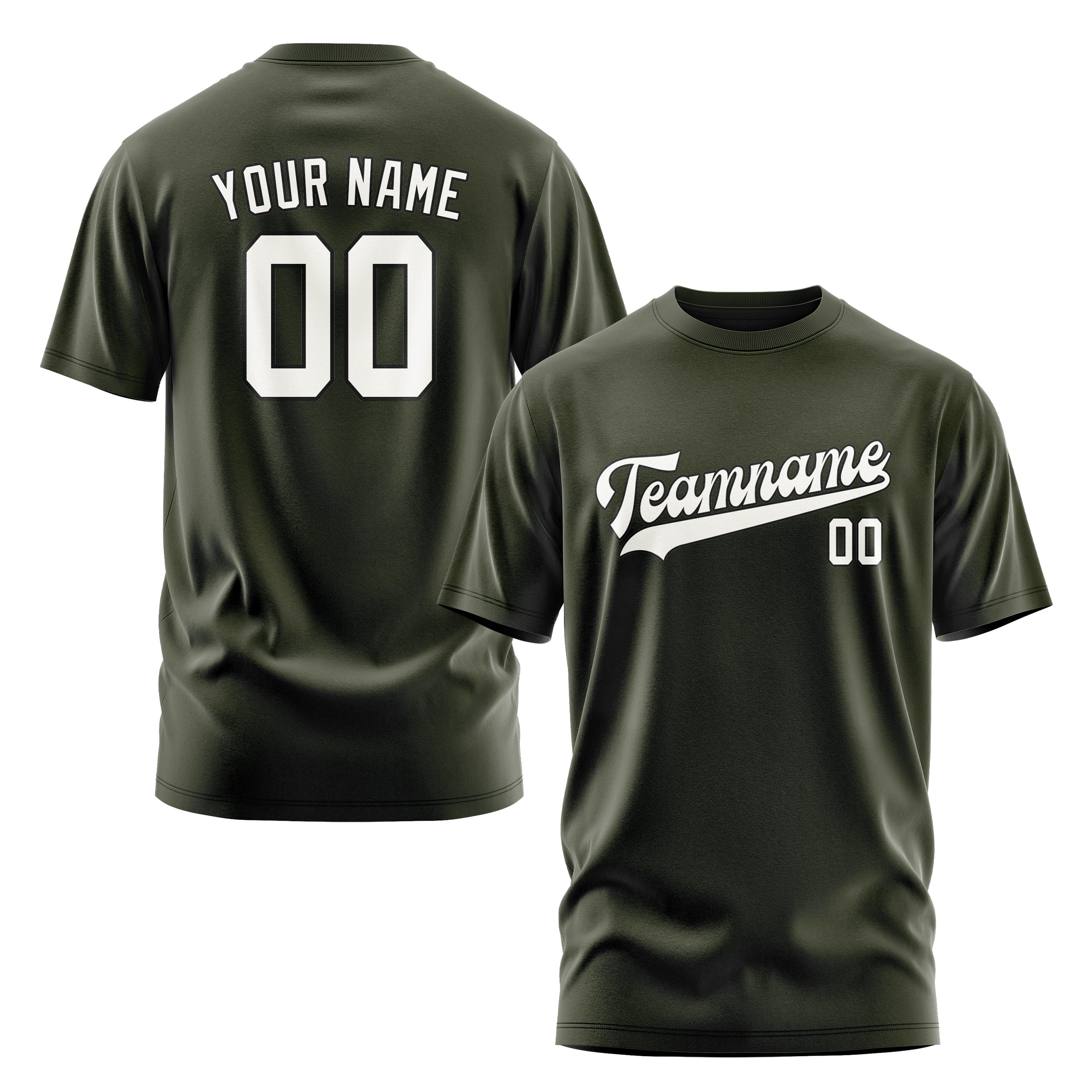 Maßgeschneidertes Dunkles Oliv Weiß T-Shirt