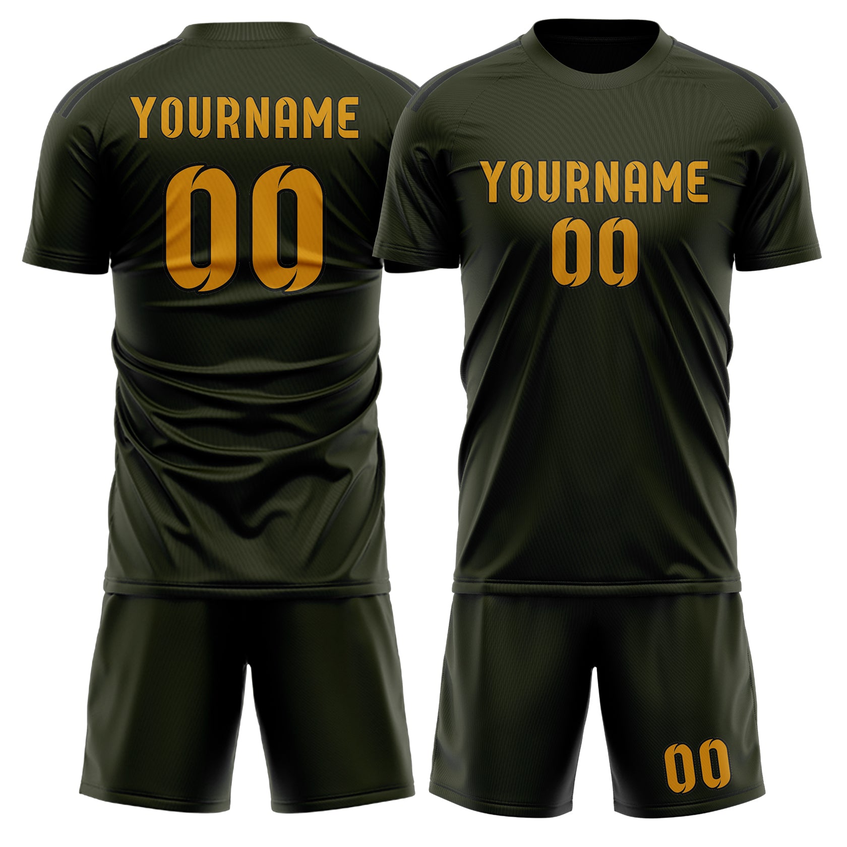 Maßgeschneidertes Professionelles Dunkles Oliv Gelb Fußballtrikot-Set