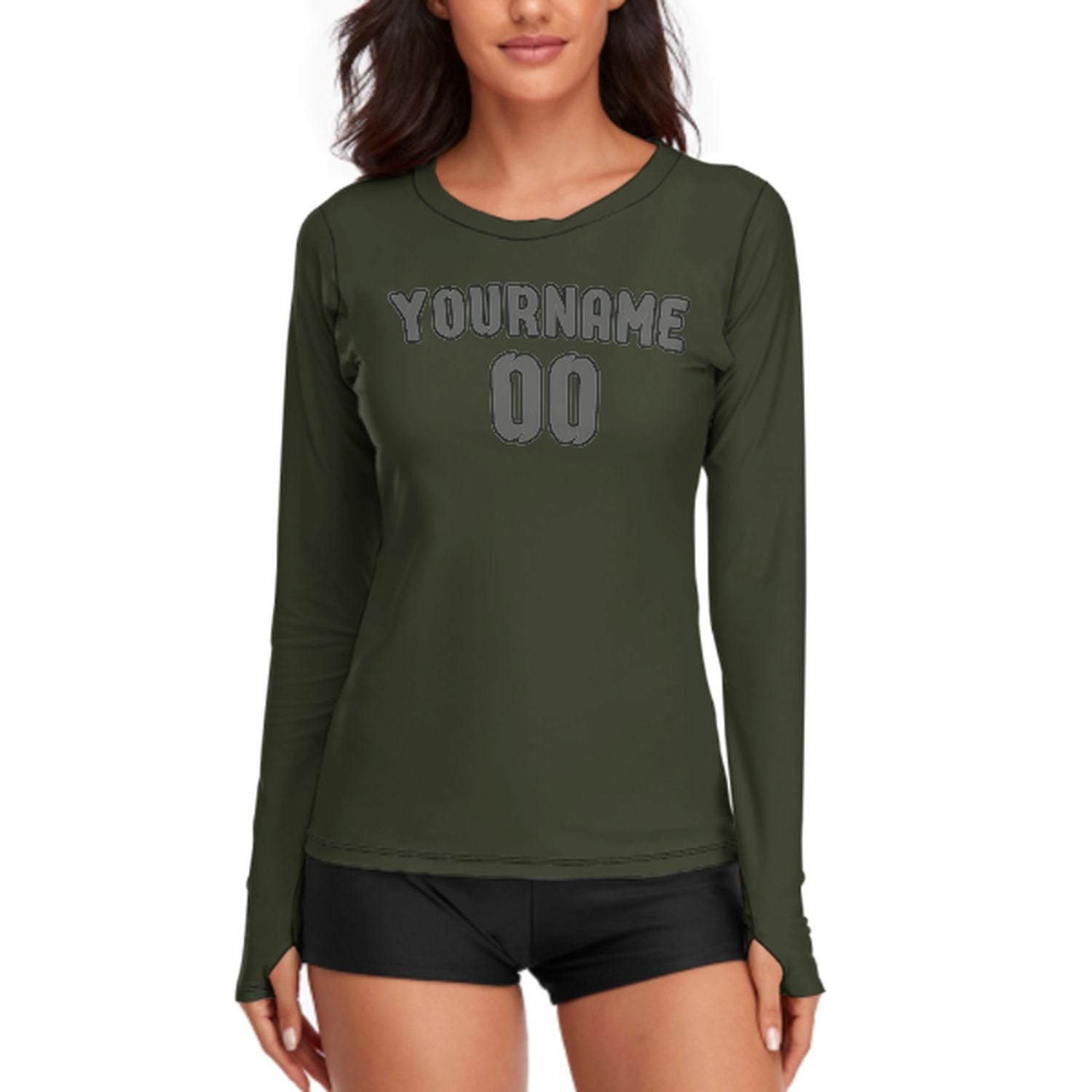 Maßgeschneidertes Dunkles Oliv Dunkelgrau Damen Langarmshirt