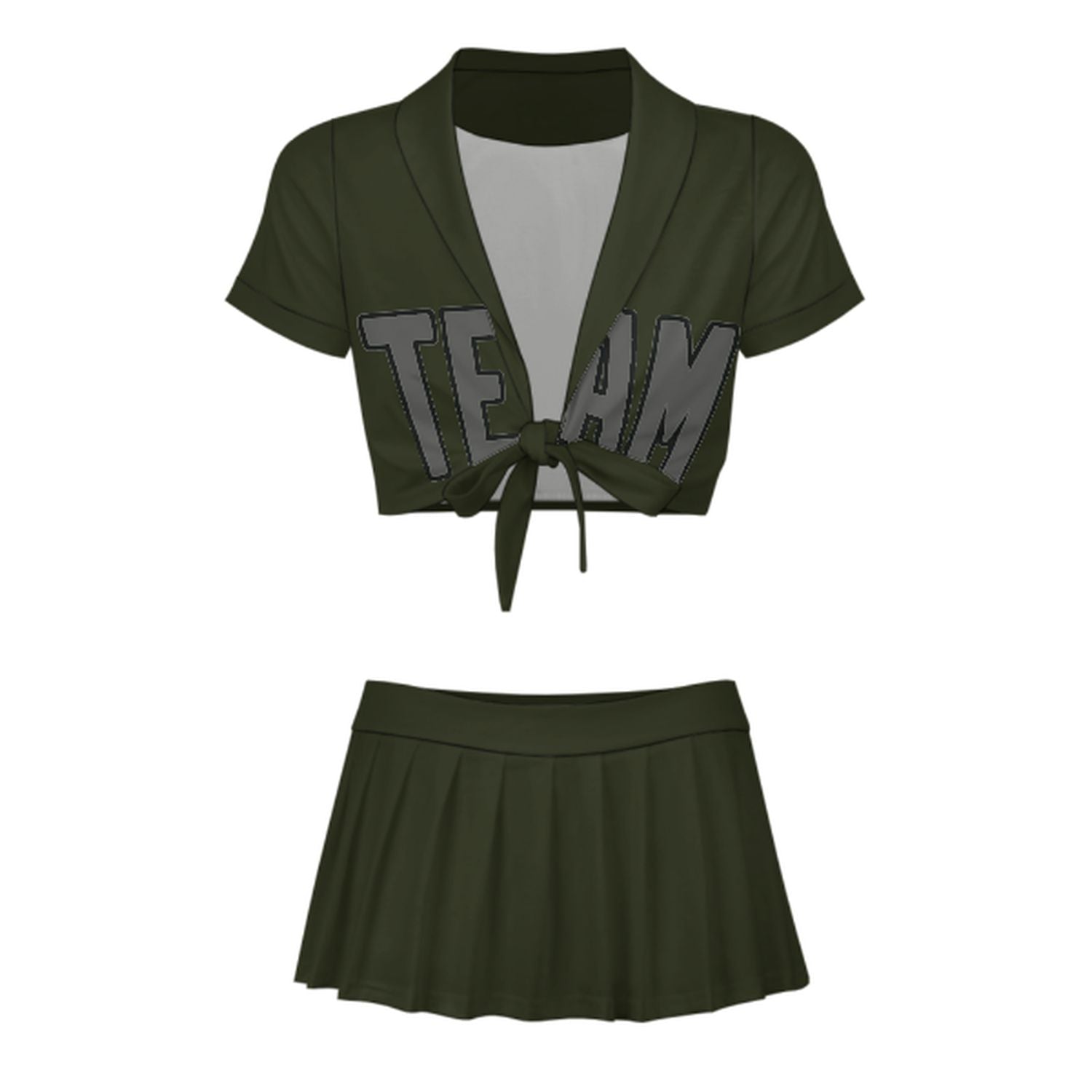 Maßgeschneidertes Dunkles Oliv Dunkelgrau Cheerleader Outfit Set