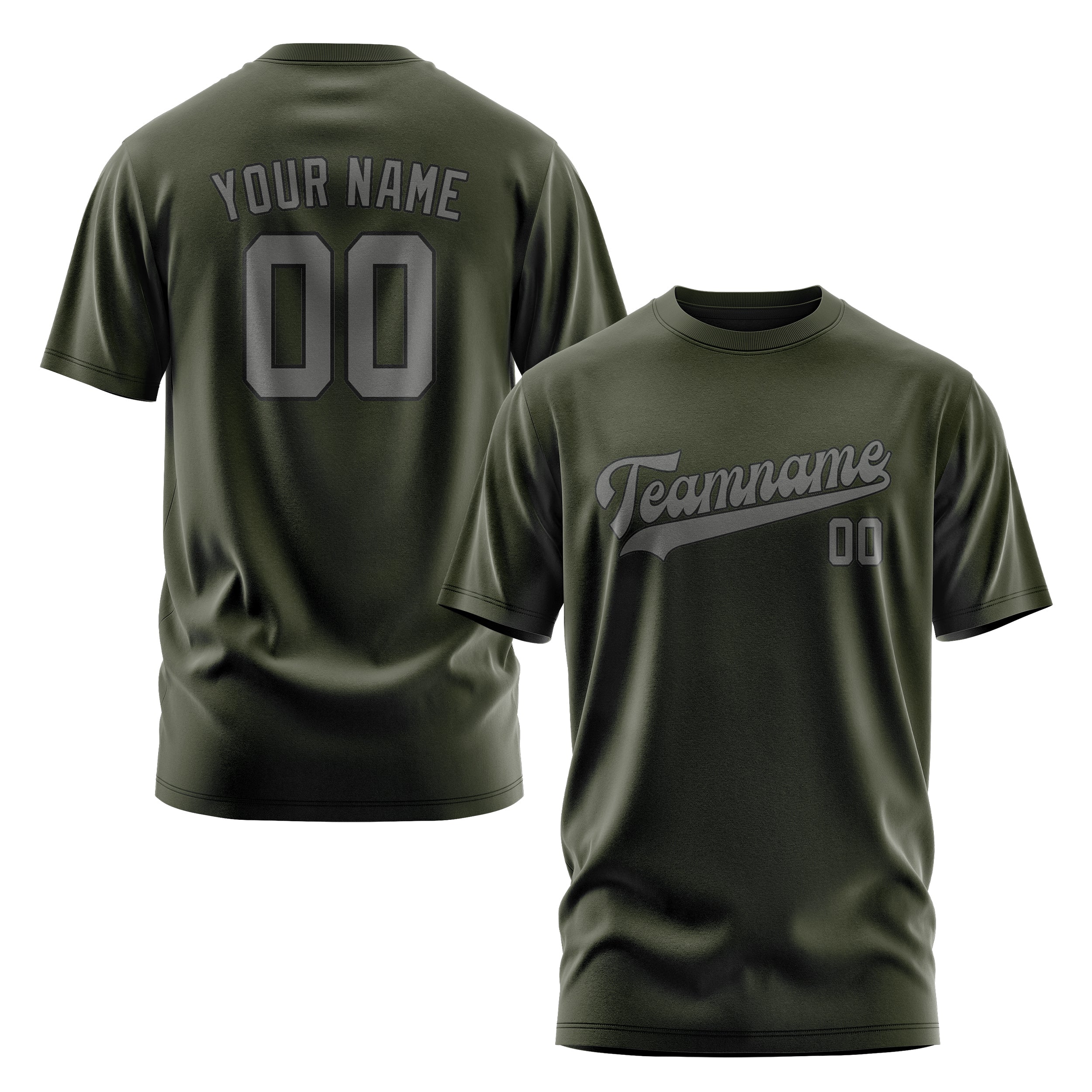 Maßgeschneidertes Dunkles Oliv Dunkelgrau T-Shirt