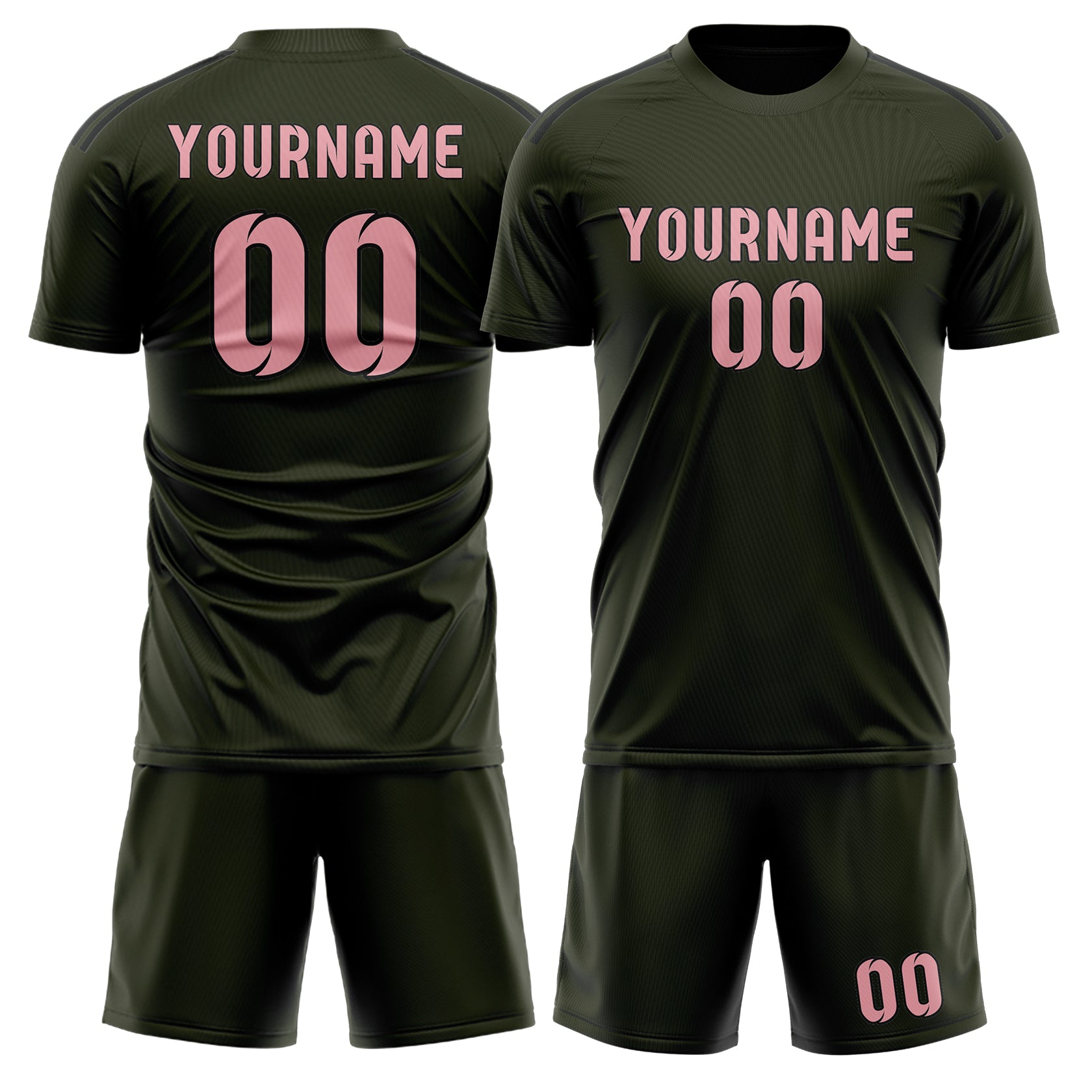 Maßgeschneidertes Professionelles Dunkles Oliv Rosa Fußballtrikot-Set
