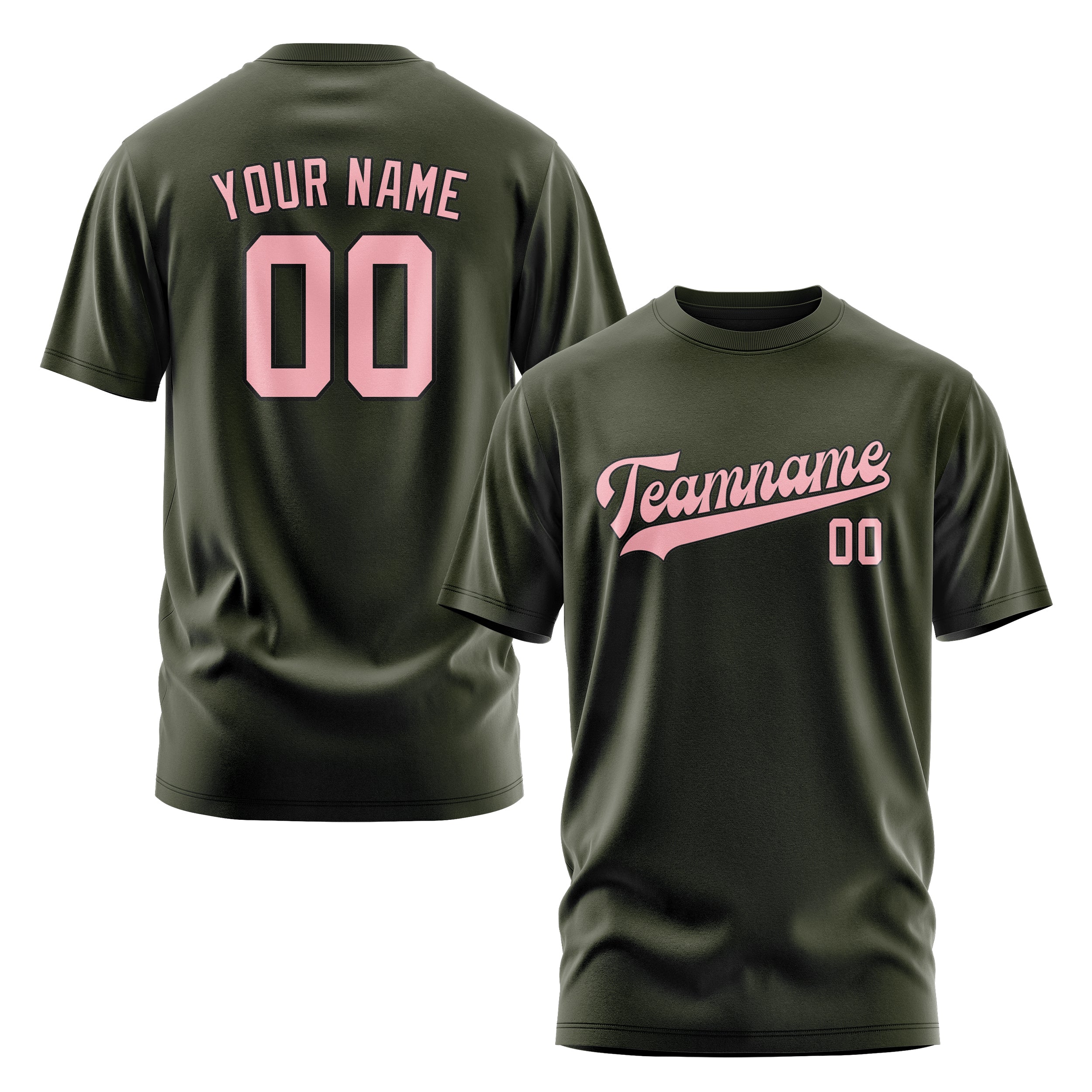 Maßgeschneidertes Dunkles Oliv Rosa T-Shirt