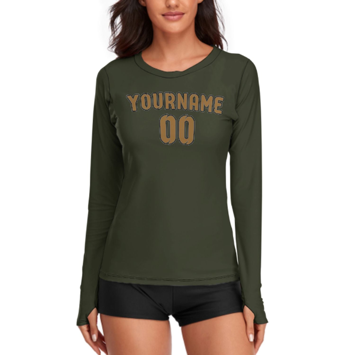 Maßgeschneidertes Dunkles Oliv Khaki Damen Langarmshirt