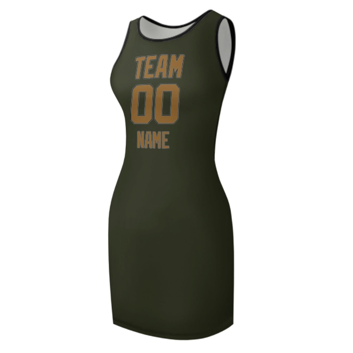 Maßgeschneidertes Dunkles Oliv Khaki Ärmelloses Trägerkleid