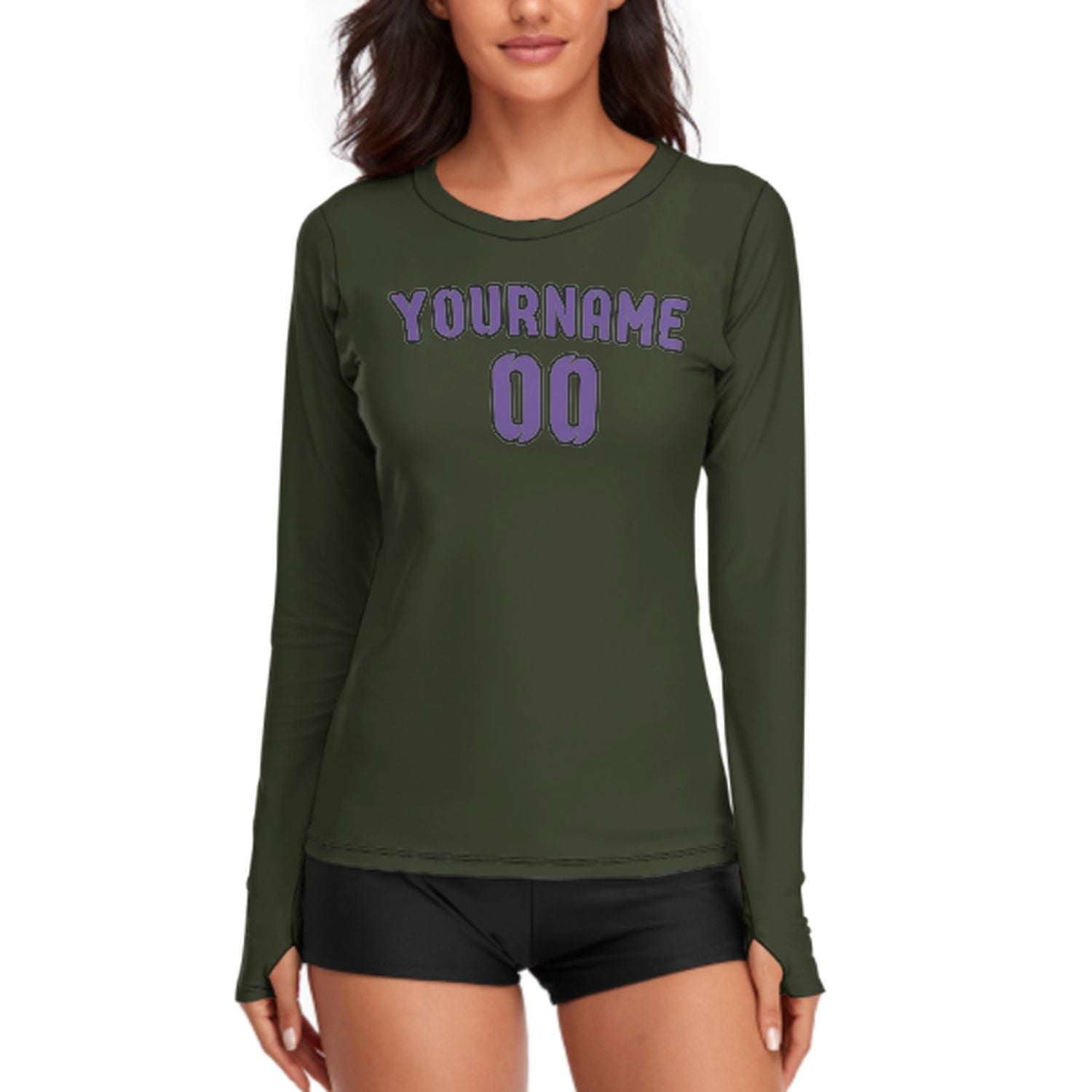 Maßgeschneidertes Dunkles Oliv Lavendel Damen Langarmshirt