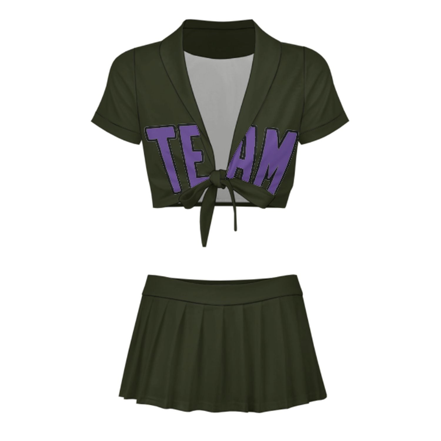 Maßgeschneidertes Dunkles Oliv Lavendel Cheerleader Outfit Set