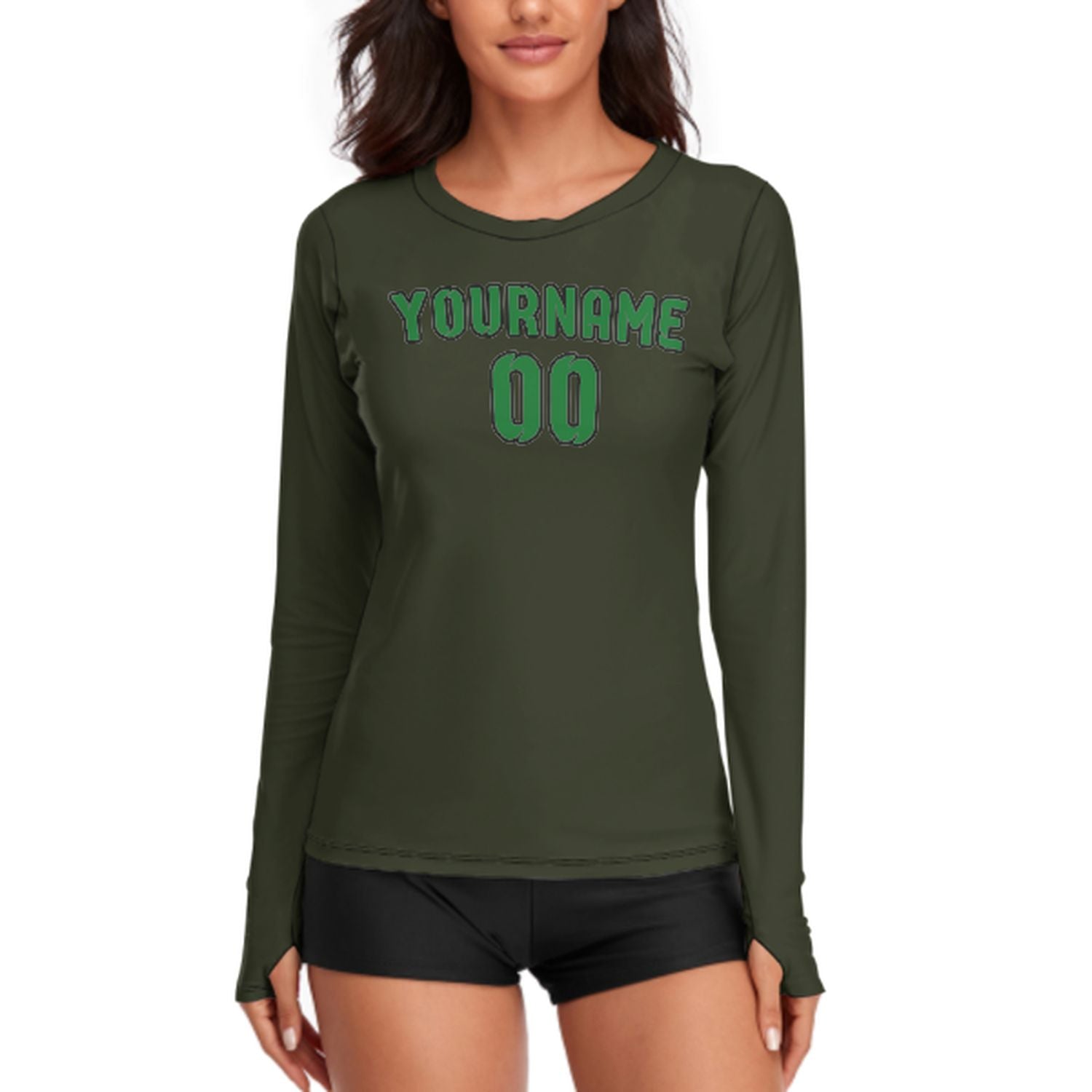 Maßgeschneidertes Dunkles Oliv Smaragdgrün Damen Langarmshirt