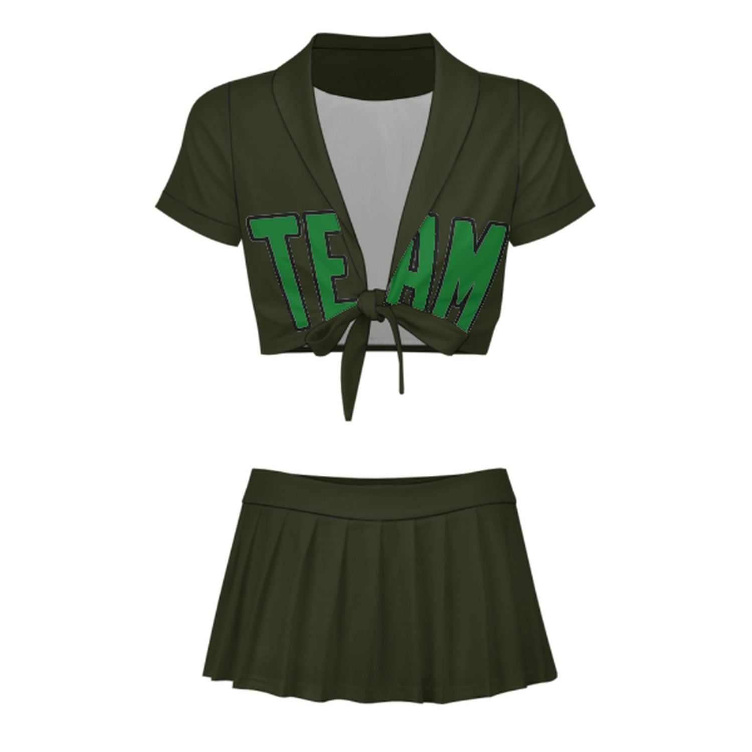Maßgeschneidertes Dunkles Oliv Smaragdgrün Cheerleader Outfit Set