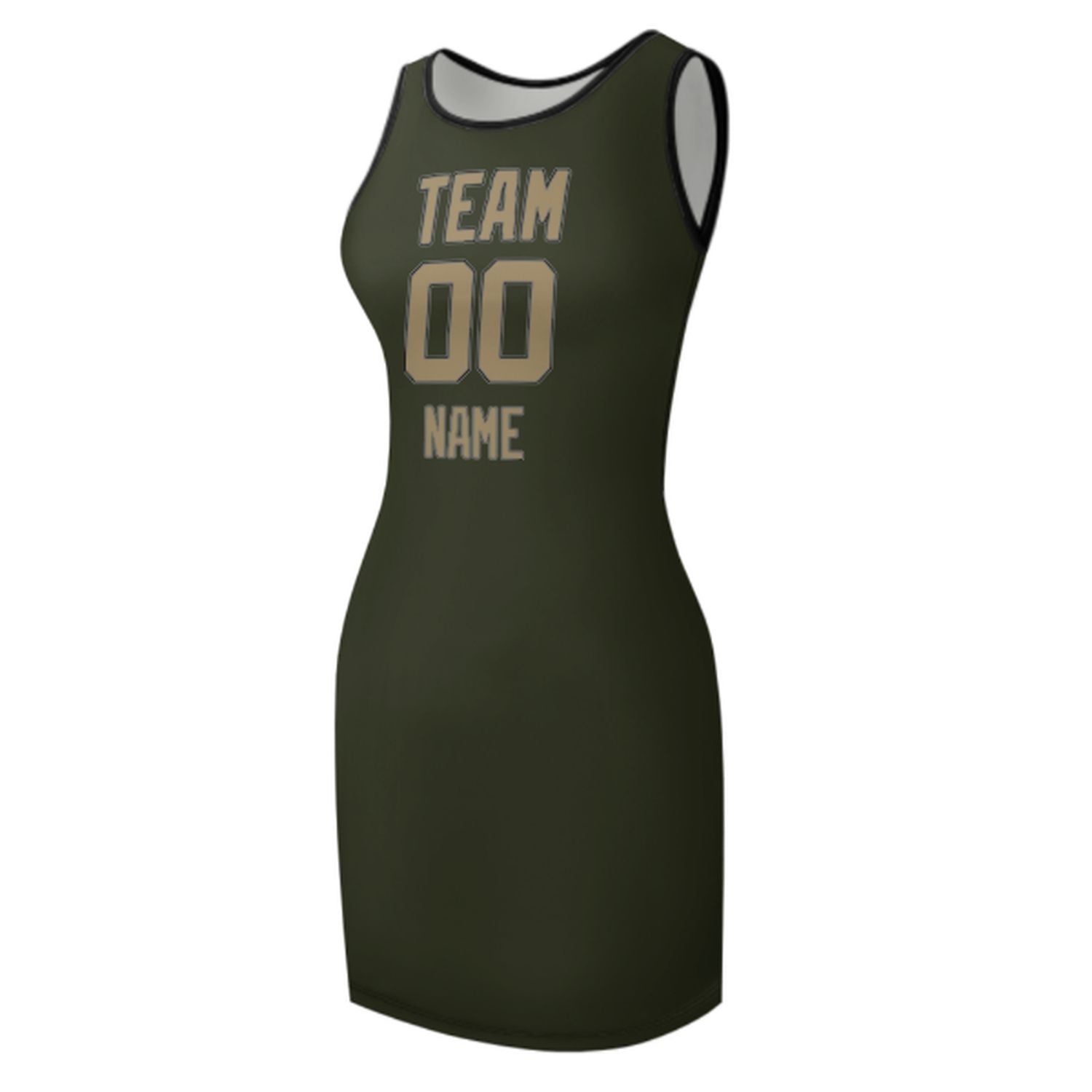Maßgeschneidertes Dunkles Oliv Hellkhaki Ärmelloses Trägerkleid