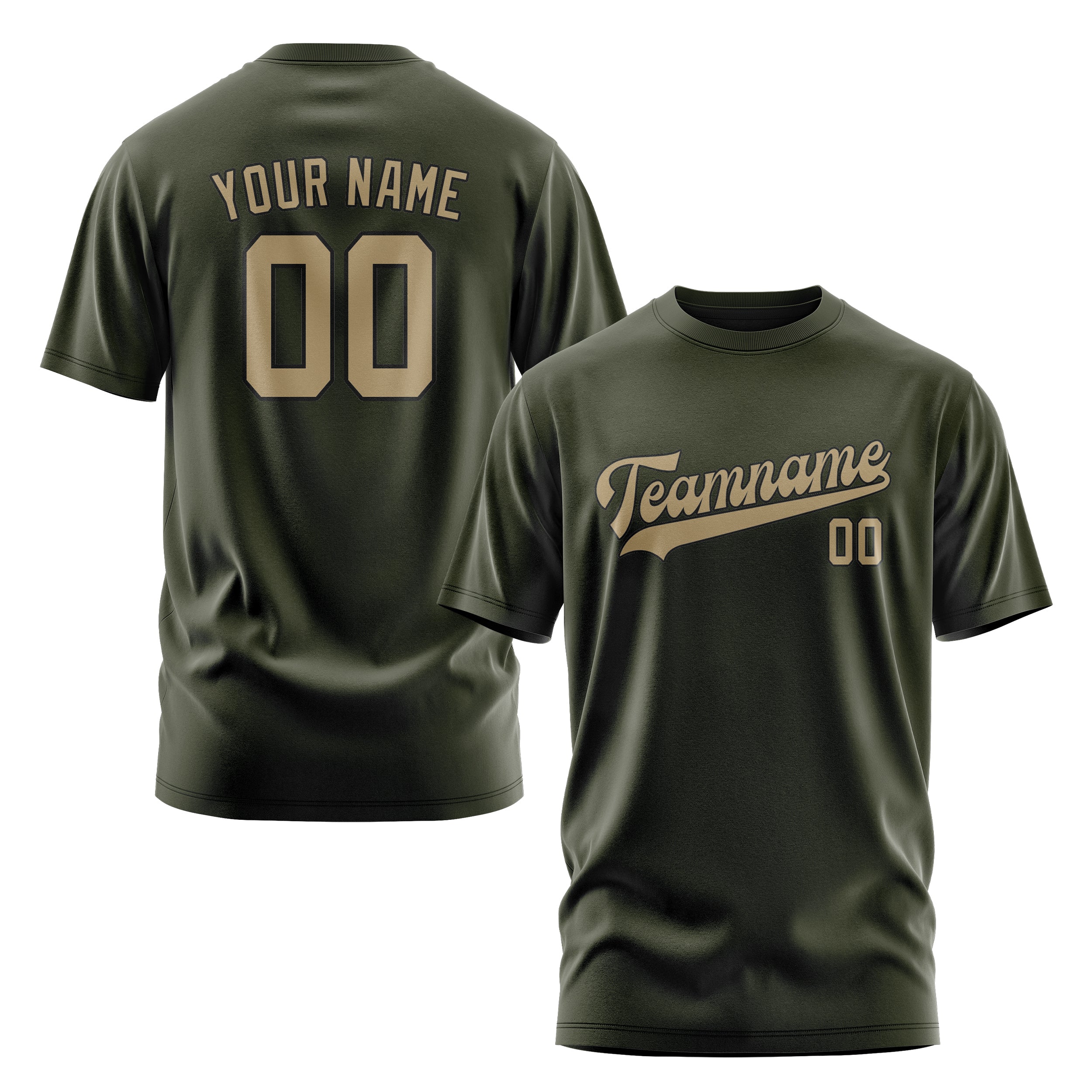 Maßgeschneidertes Dunkles Oliv Hellkhaki T-Shirt