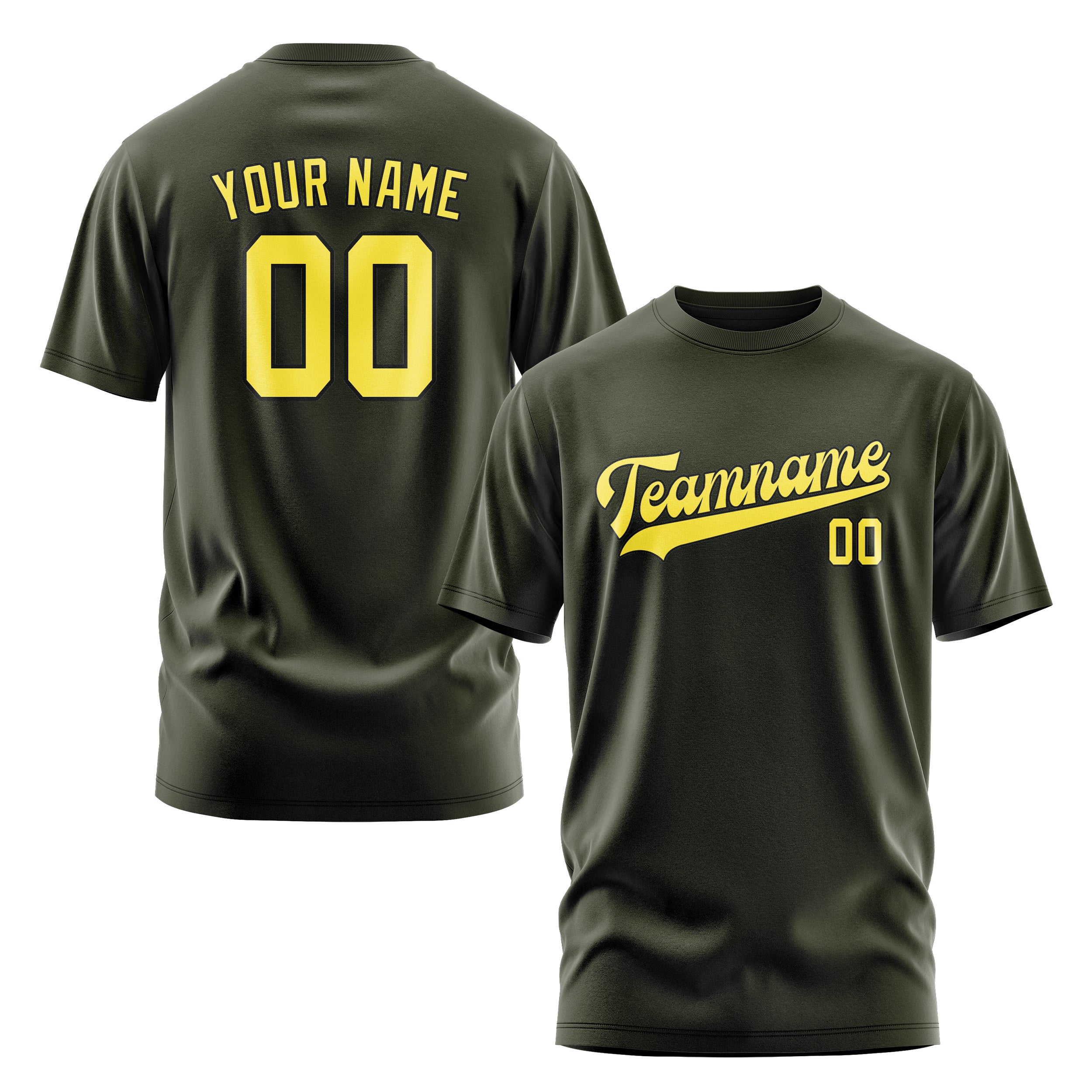 Maßgeschneidertes Dunkles Oliv Blassgelb T-Shirt