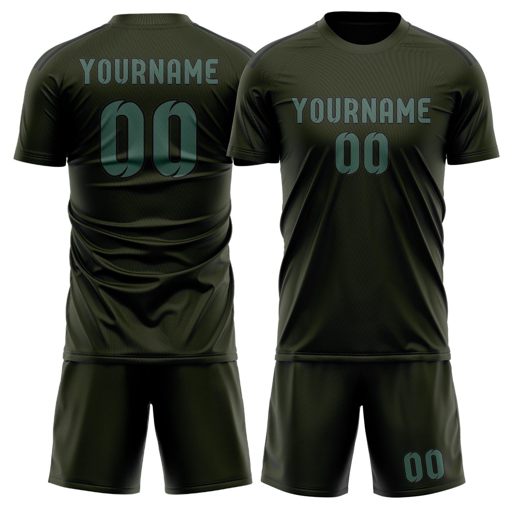 Maßgeschneidertes Professionelles Dunkles Oliv Blaugrün Fußballtrikot-Set