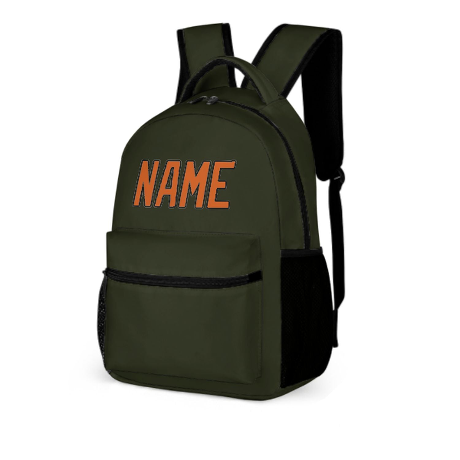 Zaino personalizzato per bambini color oliva scuro e arancione