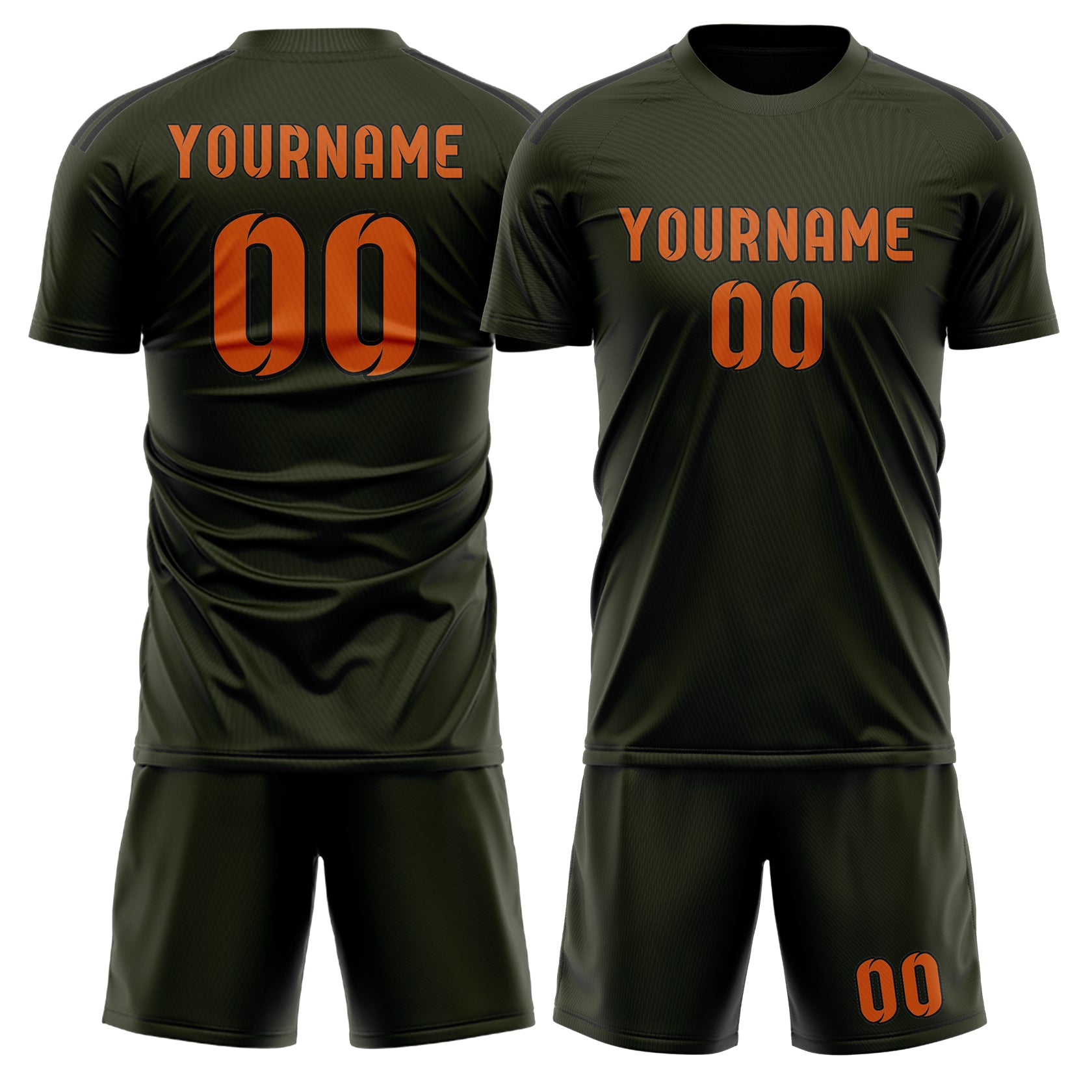 Maßgeschneidertes Professionelles Dunkles Oliv Orange Fußballtrikot-Set