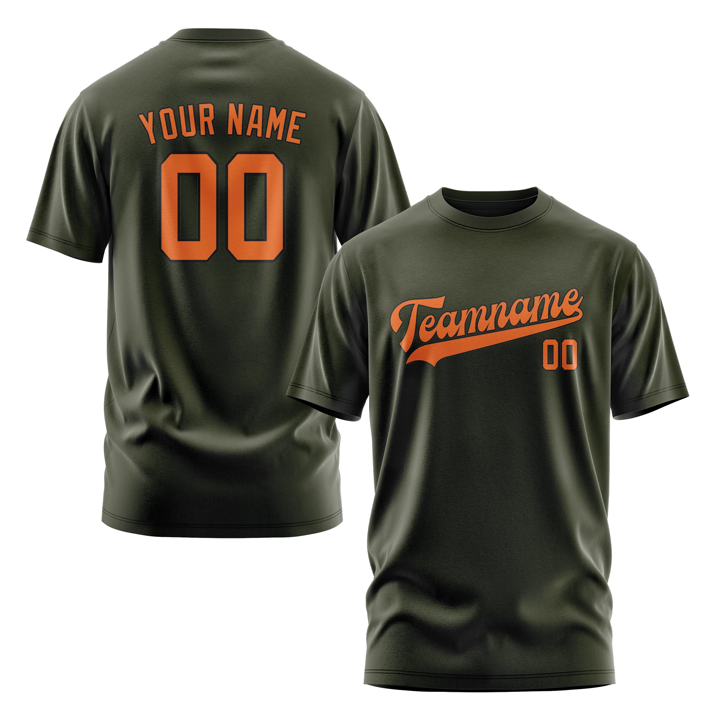 Maßgeschneidertes Dunkles Oliv Orange T-Shirt