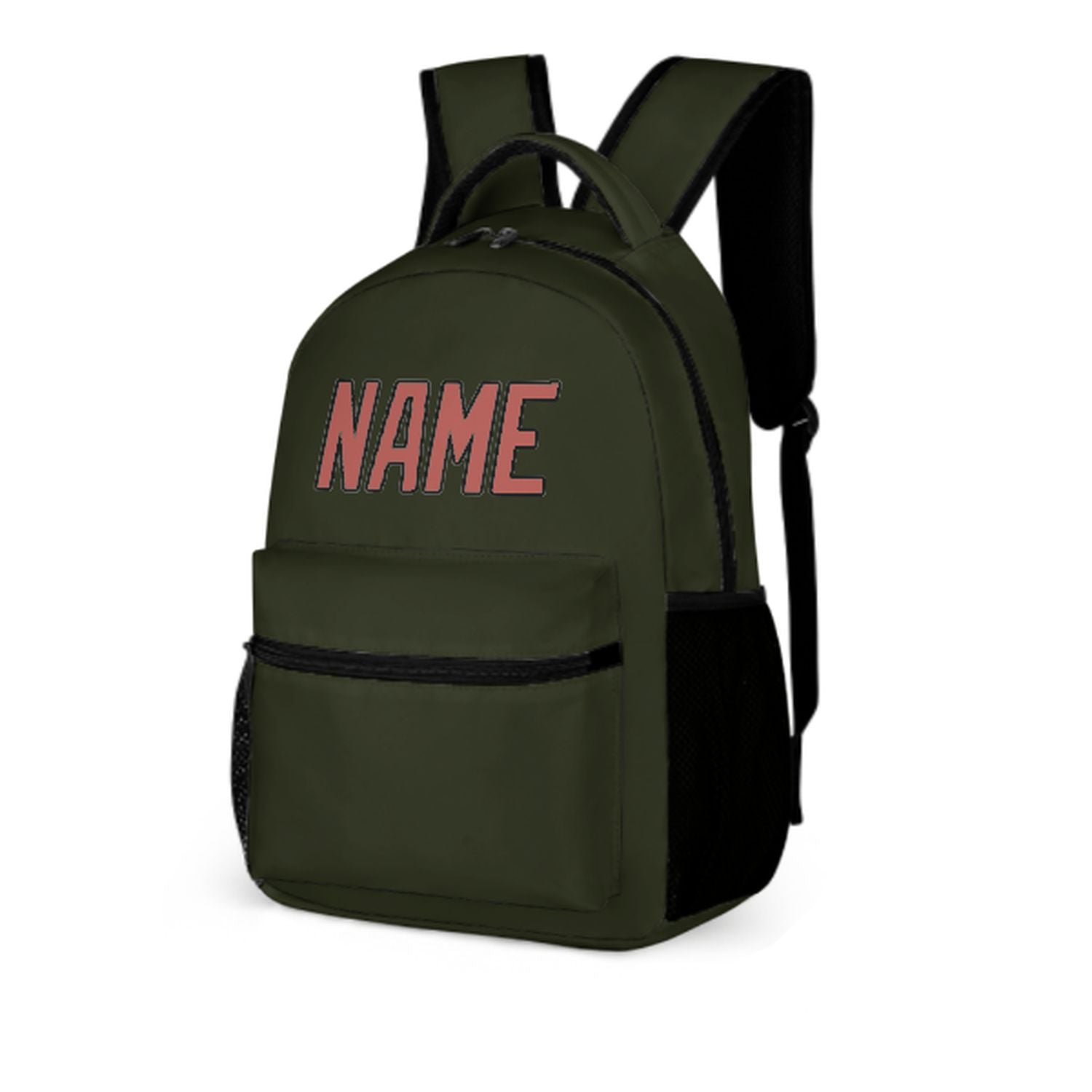 Zaino per bambini personalizzato color oliva scuro e rame rosa